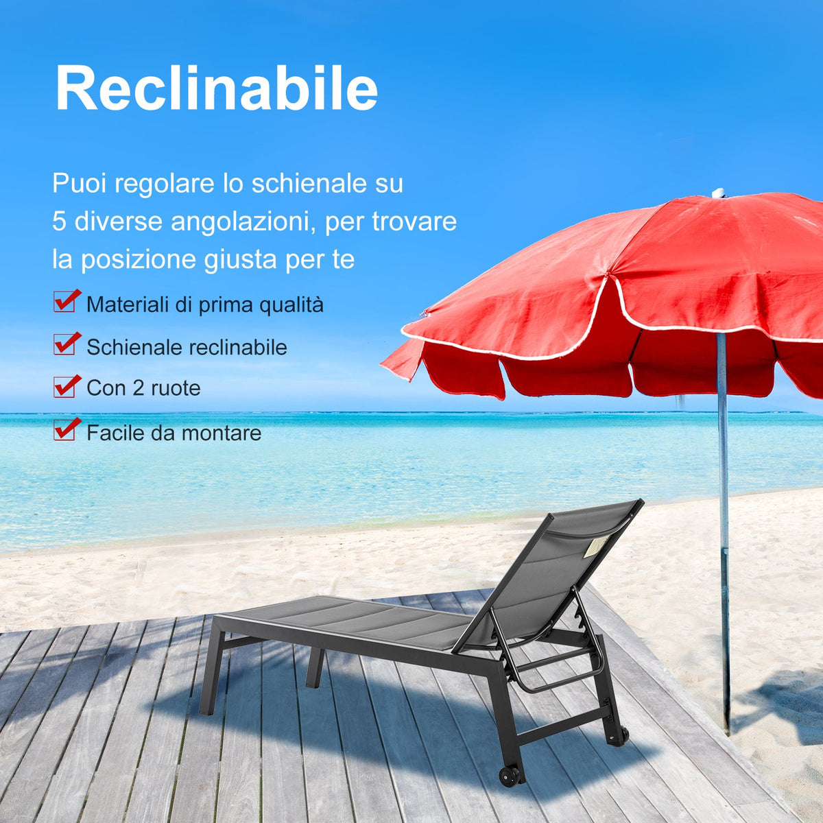 EASYCOMFORT Ligstoel 5-standen 72x168x102 cm Grijs