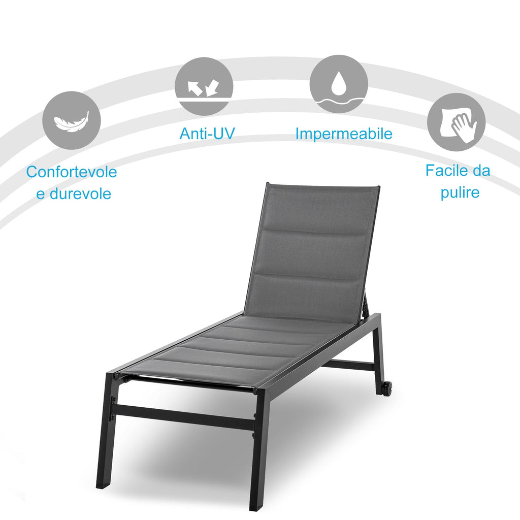 EASYCOMFORT Ligstoel 5-standen 72x168x102 cm Grijs
