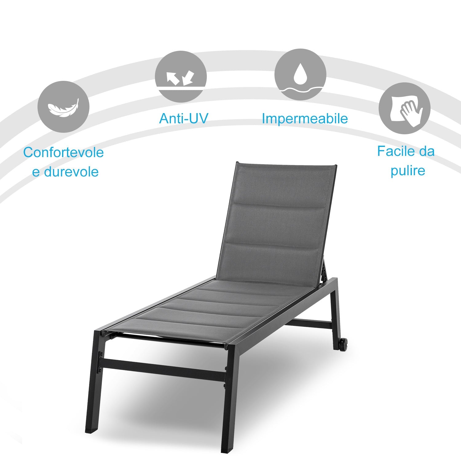 EASYCOMFORT Ligstoel 5-standen 72x168x102 cm Grijs