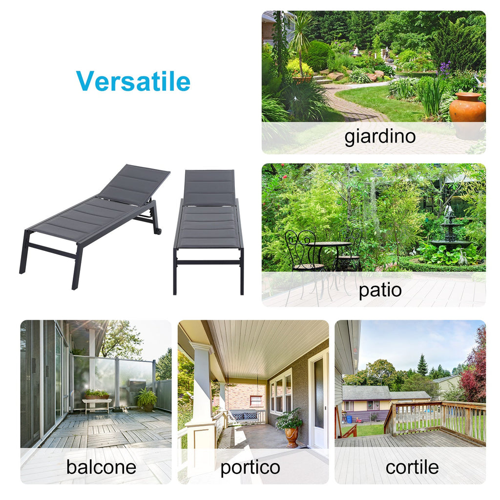 EASYCOMFORT Ligstoel 5-standen 72x168x102 cm Grijs