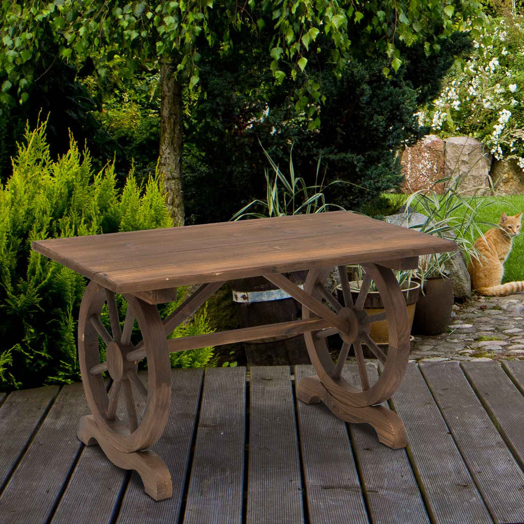 EASYCOMFORT Country Style Garden Table with Wheel Legs, in Weatherproof Fir Wood 113x60x65cm