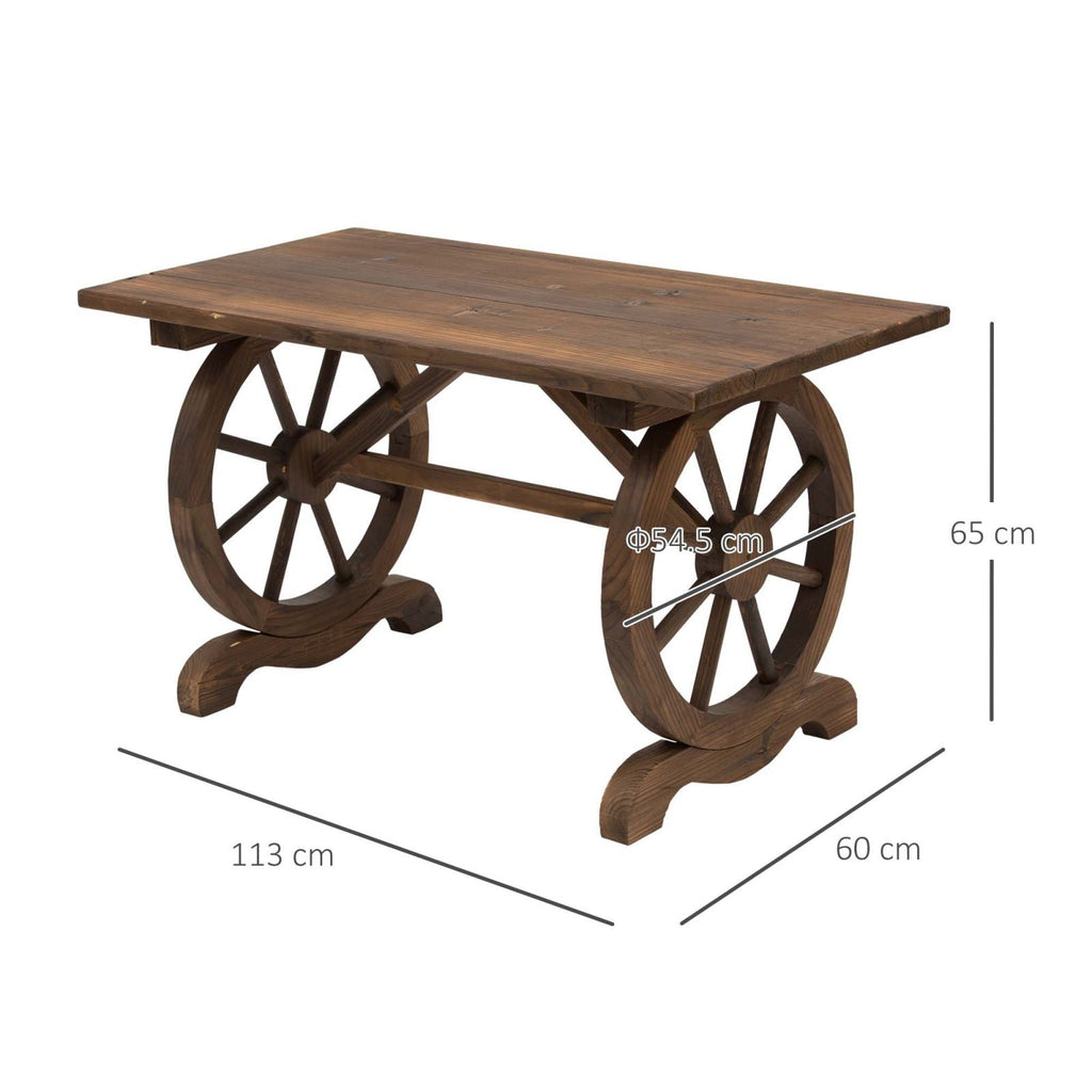 EASYCOMFORT Country Style Garden Table with Wheel Legs, in Weatherproof Fir Wood 113x60x65cm