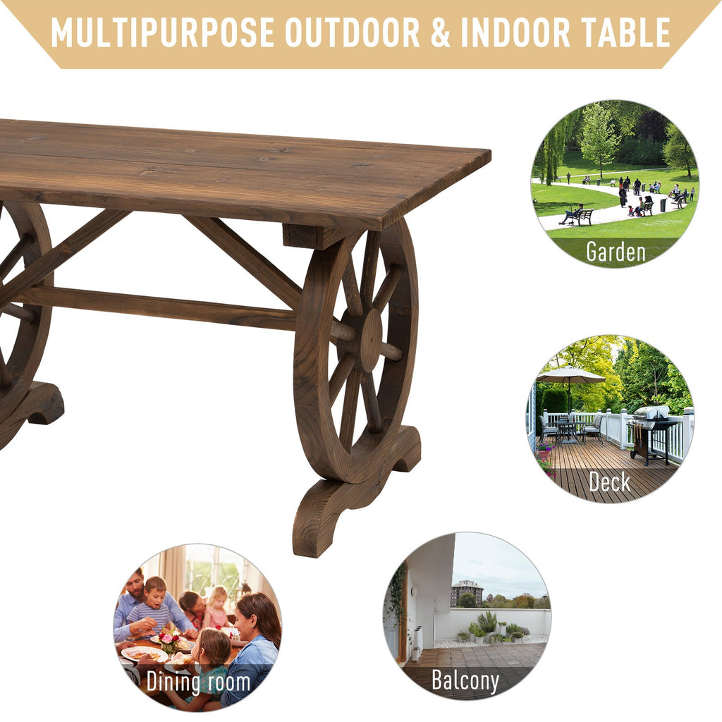 EASYCOMFORT Country Style Garden Table with Wheel Legs, in Weatherproof Fir Wood 113x60x65cm