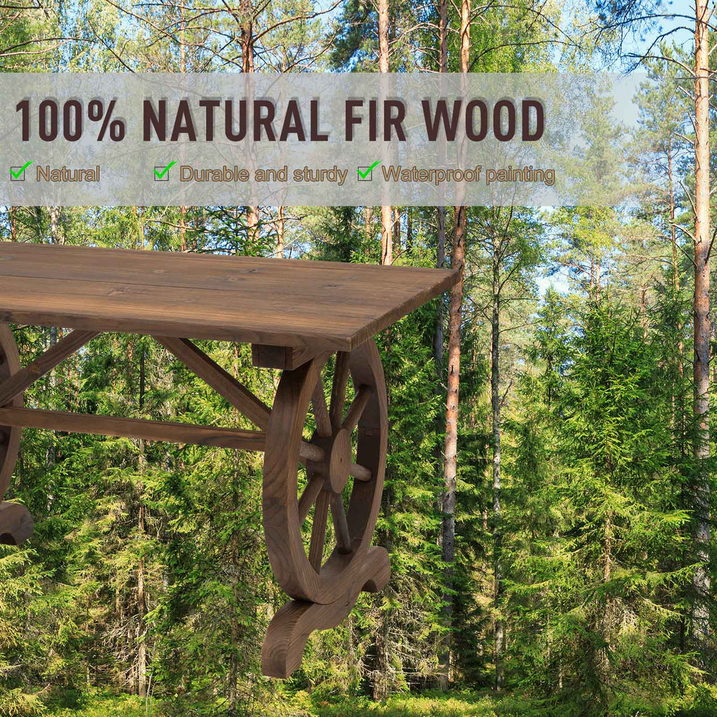 EASYCOMFORT Country Style Garden Table with Wheel Legs, in Weatherproof Fir Wood 113x60x65cm