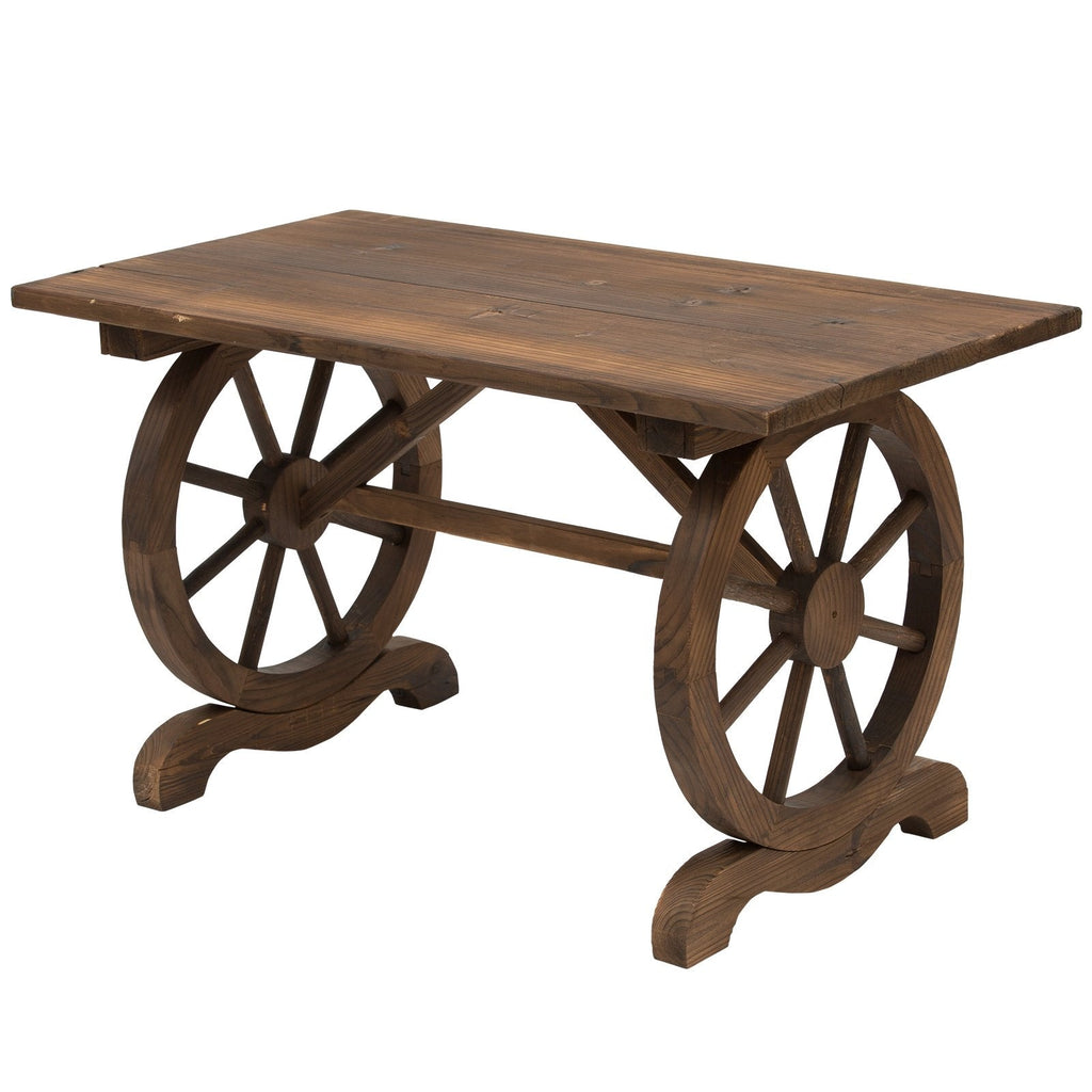 EASYCOMFORT Country Style Garden Table with Wheel Legs, in Weatherproof Fir Wood 113x60x65cm