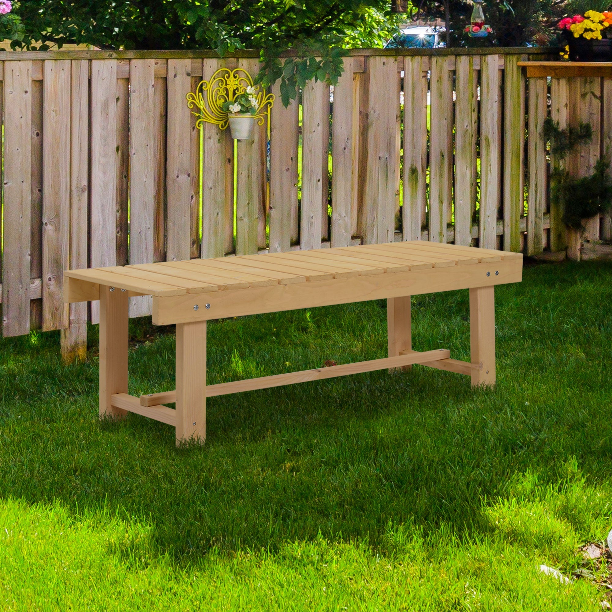EASYCOMFORT Waterproof Outdoor Bench 2 Seats in Fir Wood 110x38x35cm