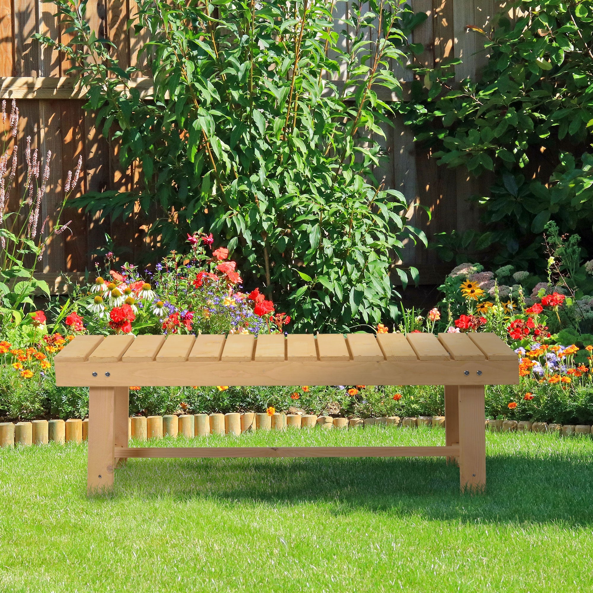 EASYCOMFORT Waterproof Outdoor Bench 2 Seats in Fir Wood 110x38x35cm