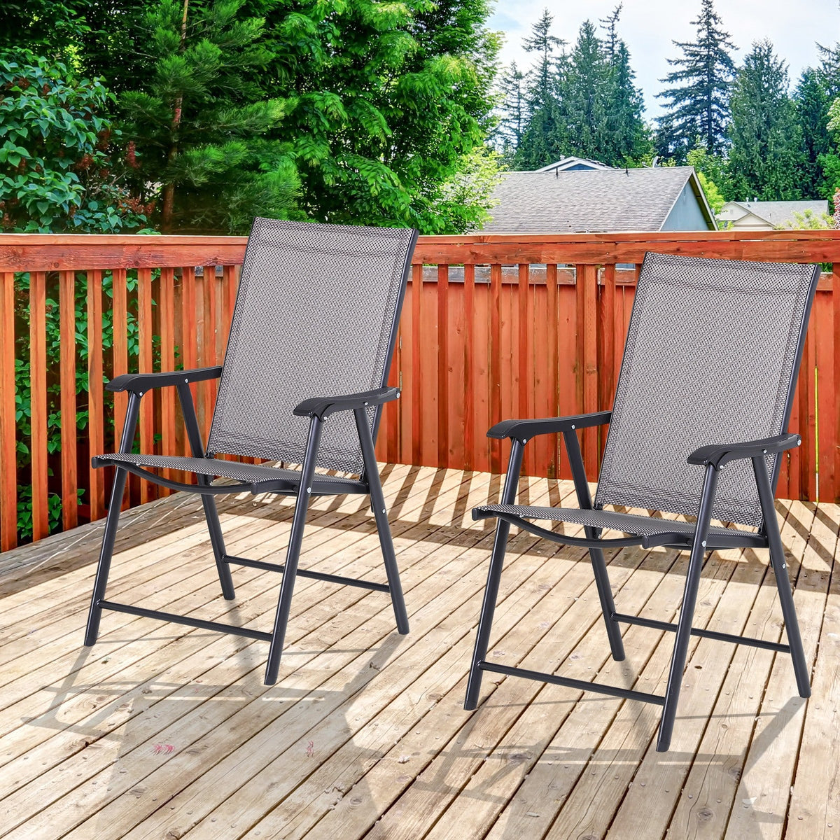 EasyComfort Set van 2 opvouwbare tuinstoelen staal/textilene 58x64x94 cm