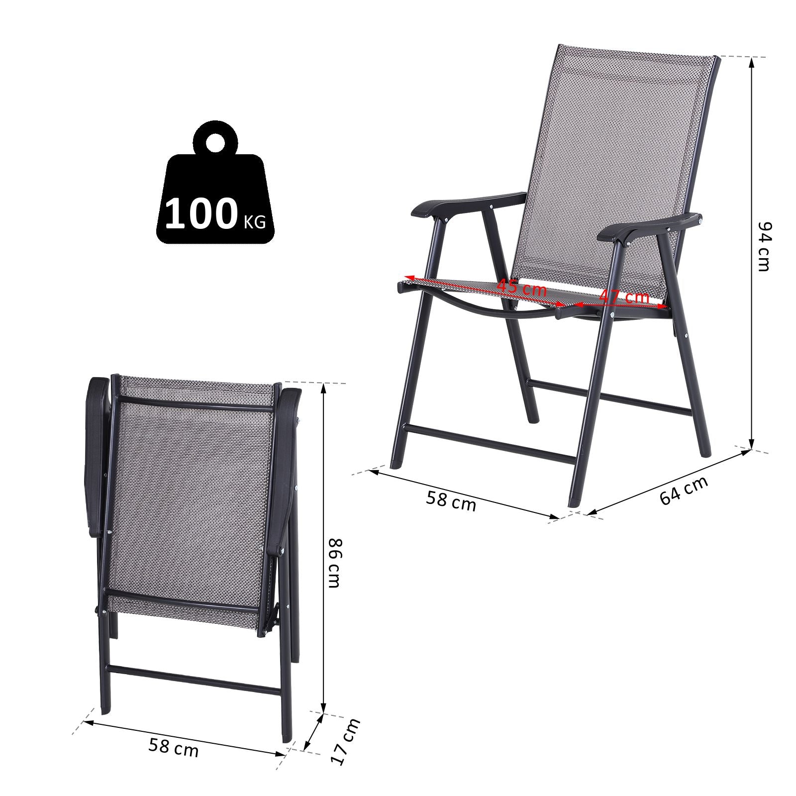 EasyComfort Set van 2 opvouwbare tuinstoelen staal/textilene 58x64x94 cm