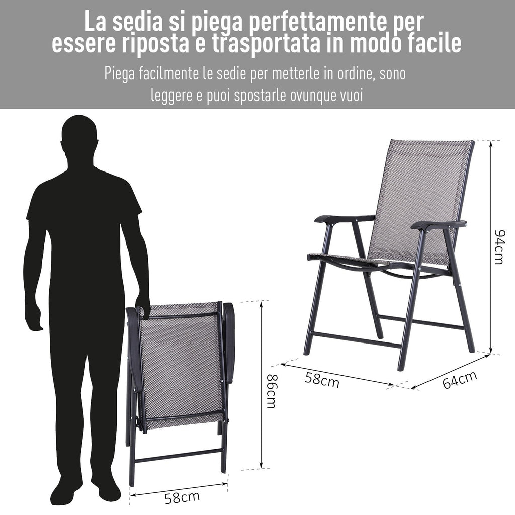 EasyComfort Set van 2 opvouwbare tuinstoelen staal/textilene 58x64x94 cm