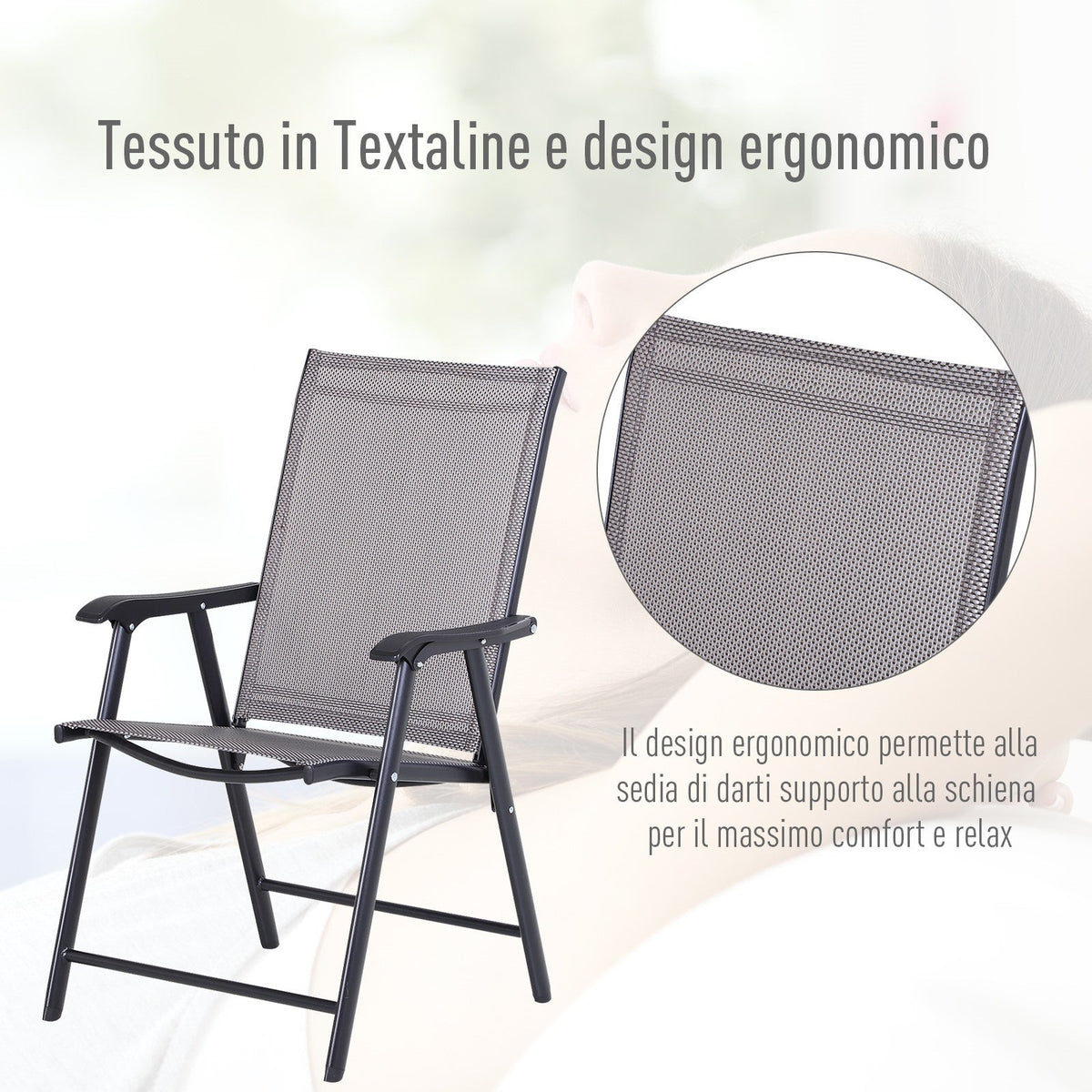 EasyComfort Set van 2 opvouwbare tuinstoelen staal/textilene 58x64x94 cm