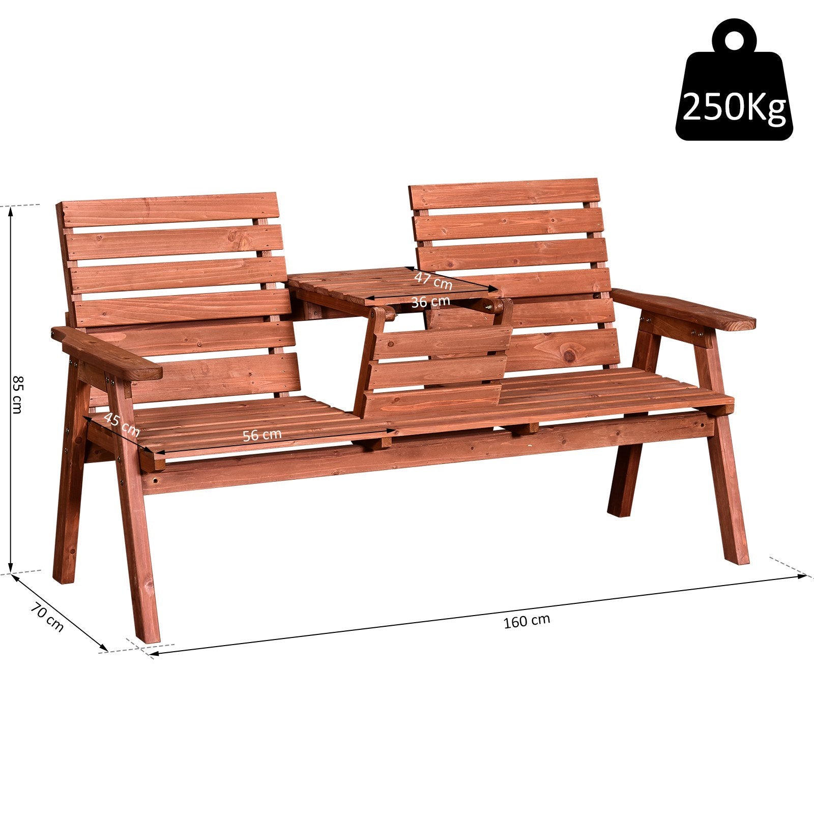 EASYCOMFORT Garden Bench in Fir Wood 2 or 3 Seats, Coffee Table Convertible into Seat 160x70x85cm