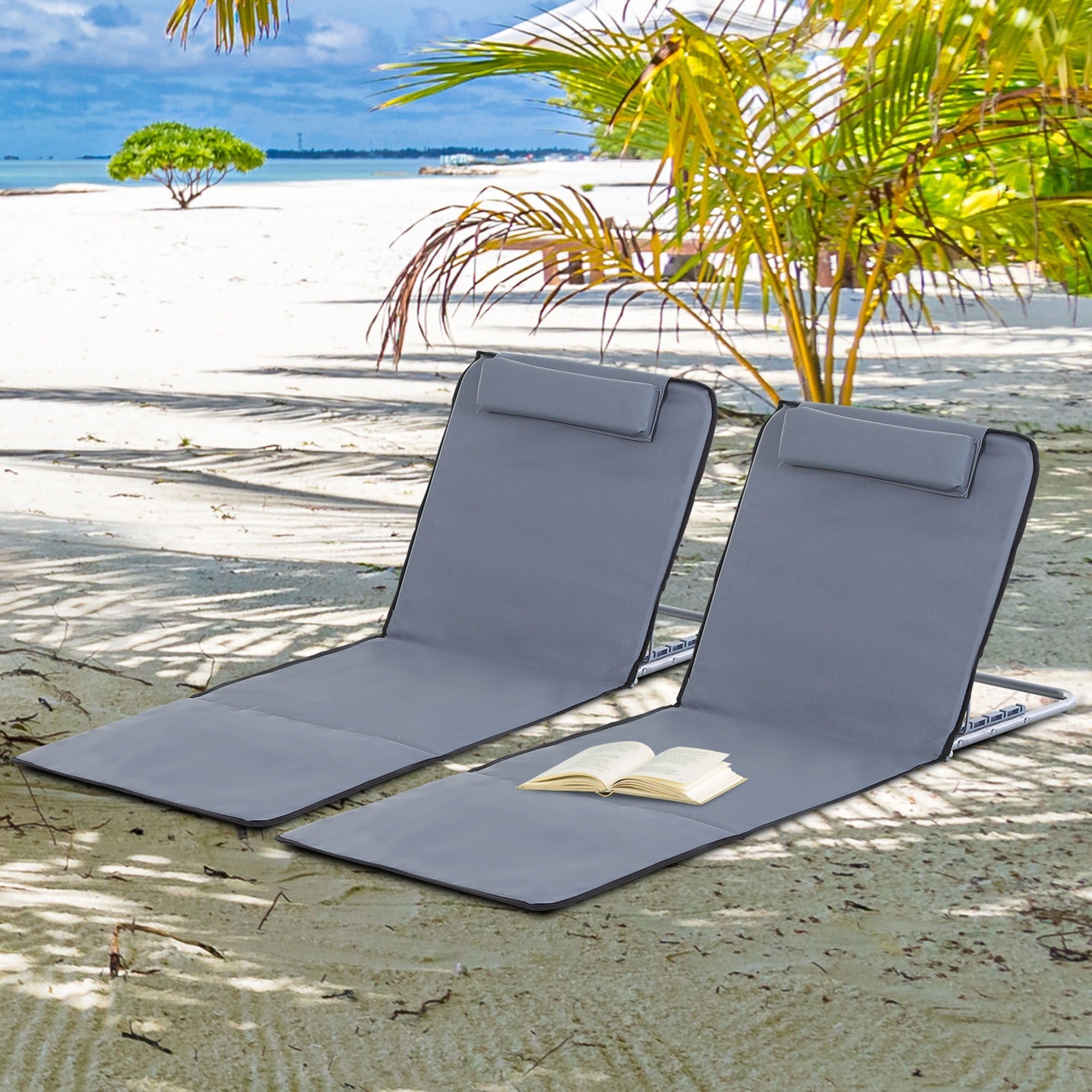 EASYCOMFORT Set van 2 inklapbare strandstoelen, verstelbare rugleuning