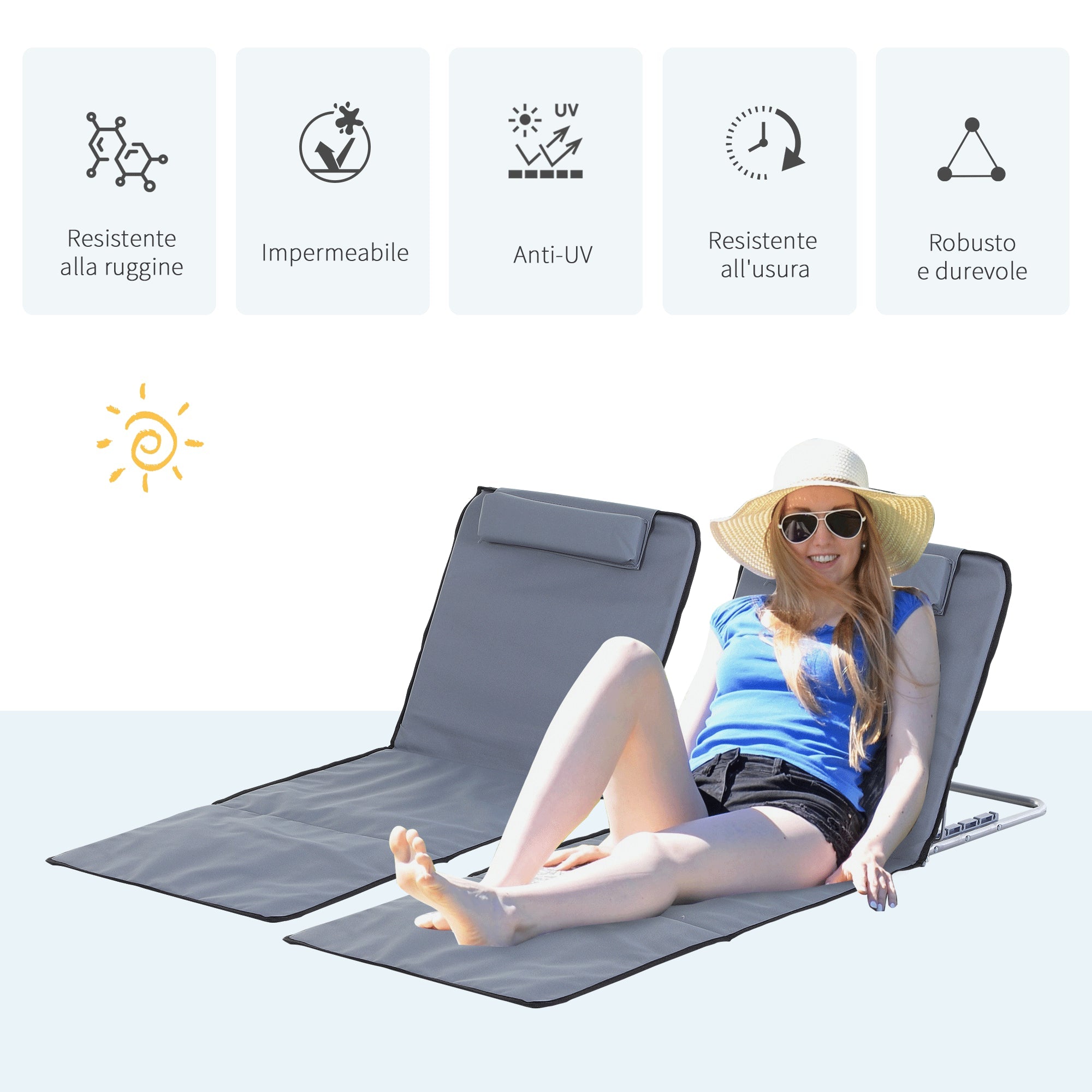 EASYCOMFORT Set van 2 inklapbare strandstoelen, verstelbare rugleuning