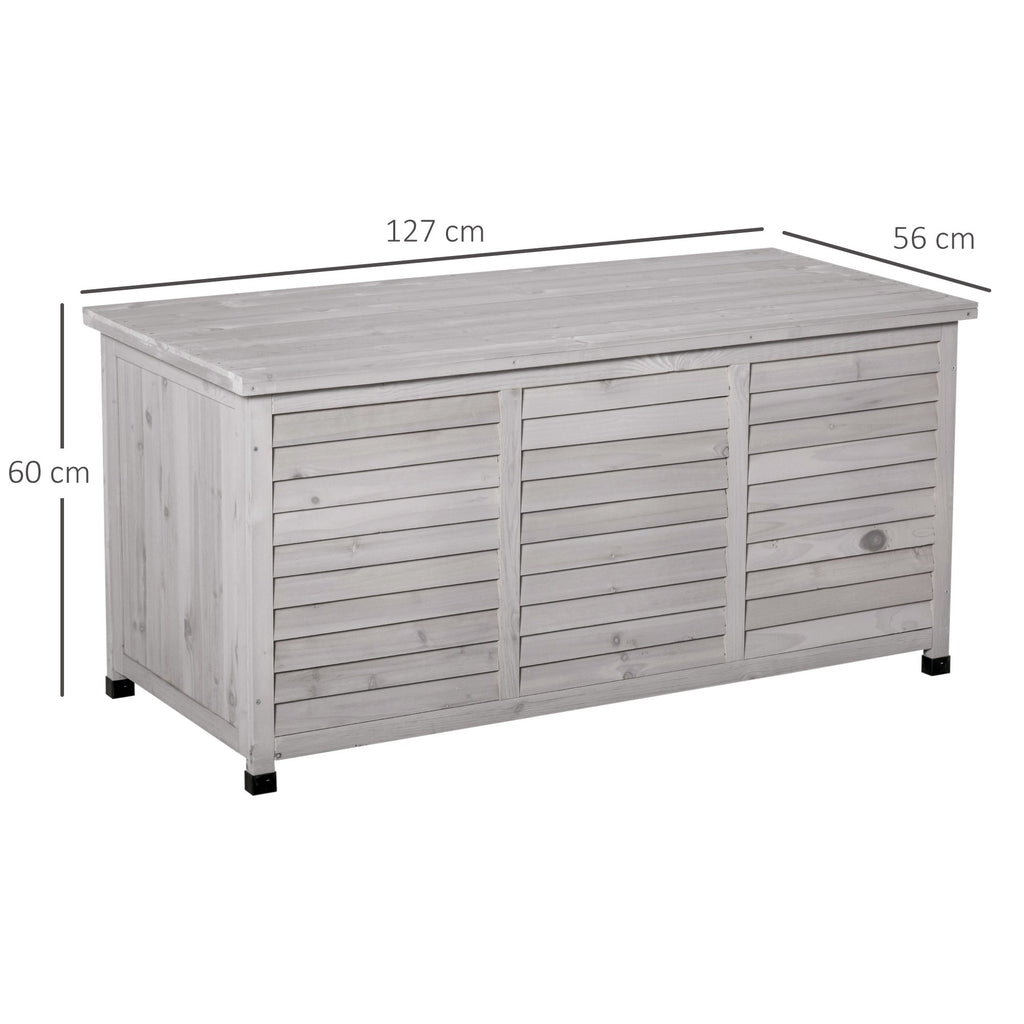 EASYCOMFORT Storage Bench in Fir Wood, Outdoor Chest with Non-Slip Feet 127x56x60cm, Gray