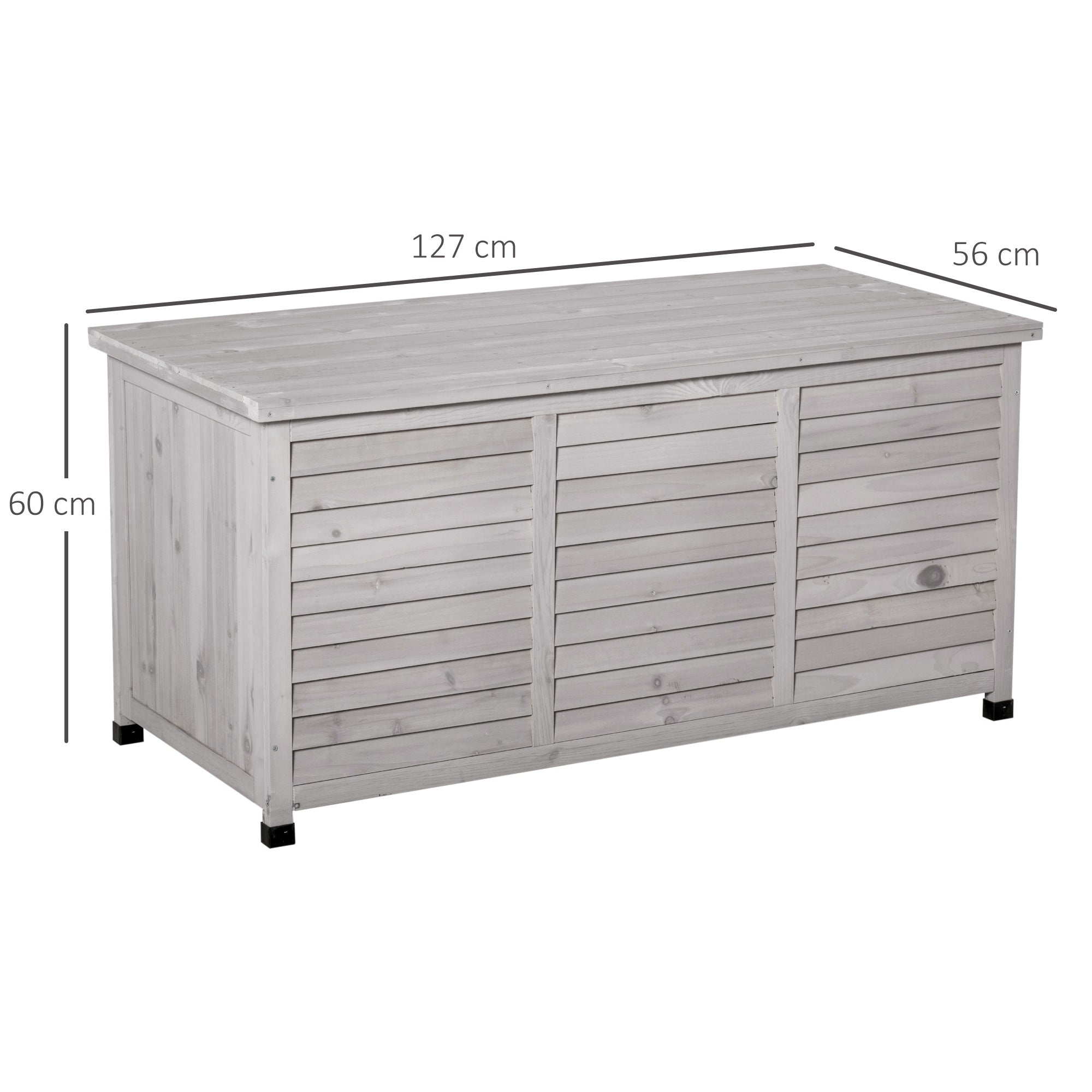 EASYCOMFORT Storage Bench in Fir Wood, Outdoor Chest with Non-Slip Feet 127x56x60cm, Gray