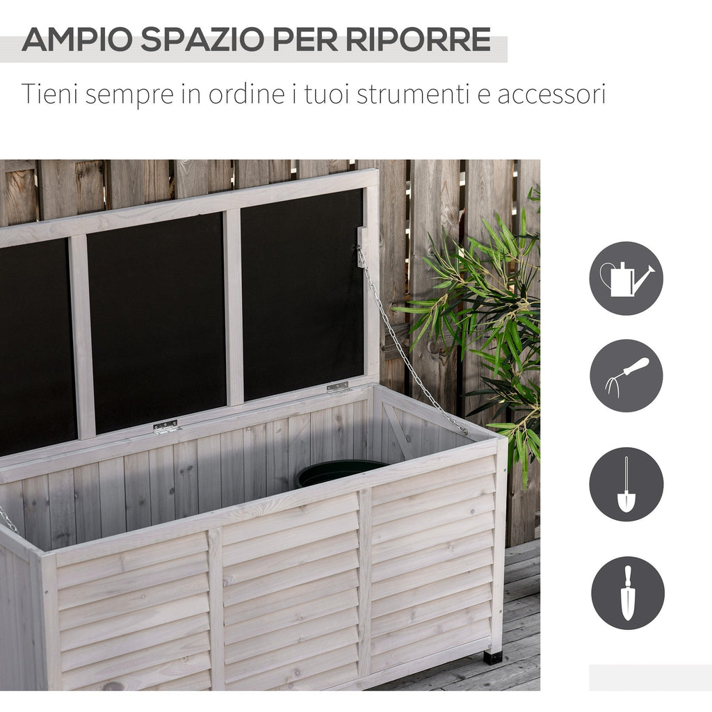 EASYCOMFORT Storage Bench in Fir Wood, Outdoor Chest with Non-Slip Feet 127x56x60cm, Gray