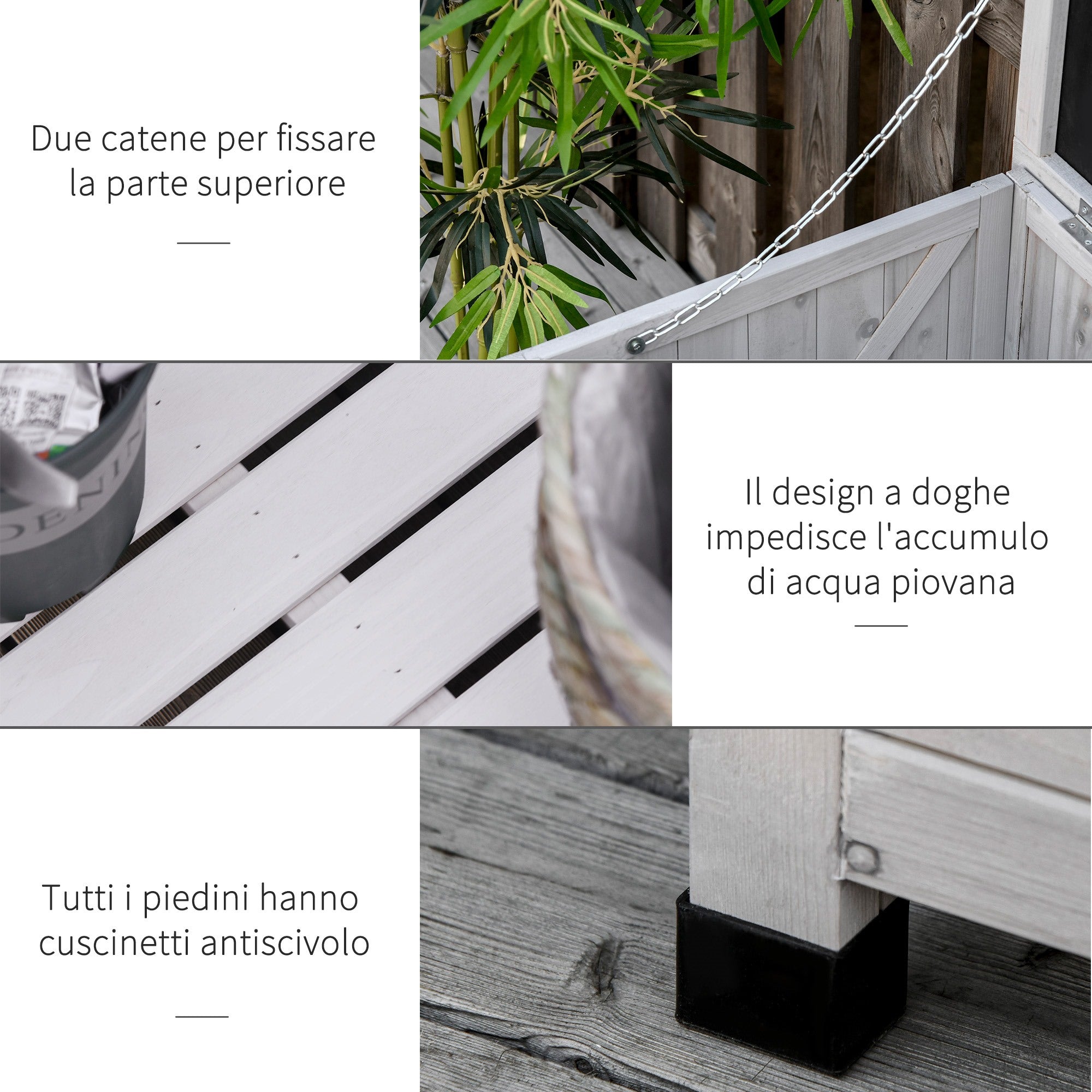 EASYCOMFORT Storage Bench in Fir Wood, Outdoor Chest with Non-Slip Feet 127x56x60cm, Gray