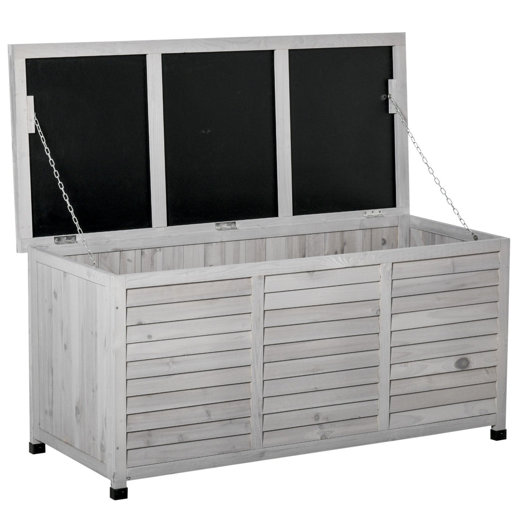 EASYCOMFORT Storage Bench in Fir Wood, Outdoor Chest with Non-Slip Feet 127x56x60cm, Gray