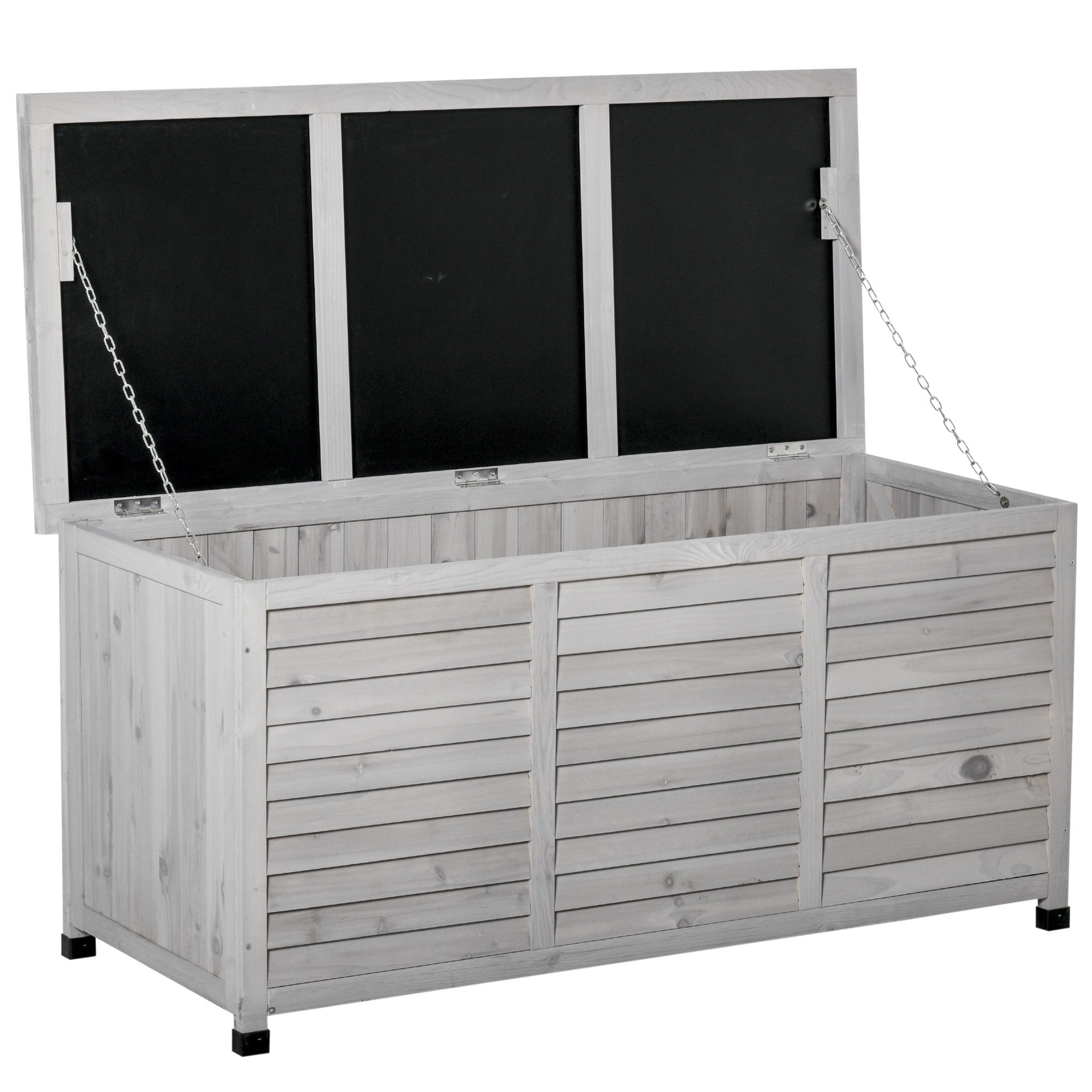 EASYCOMFORT Storage Bench in Fir Wood, Outdoor Chest with Non-Slip Feet 127x56x60cm, Gray
