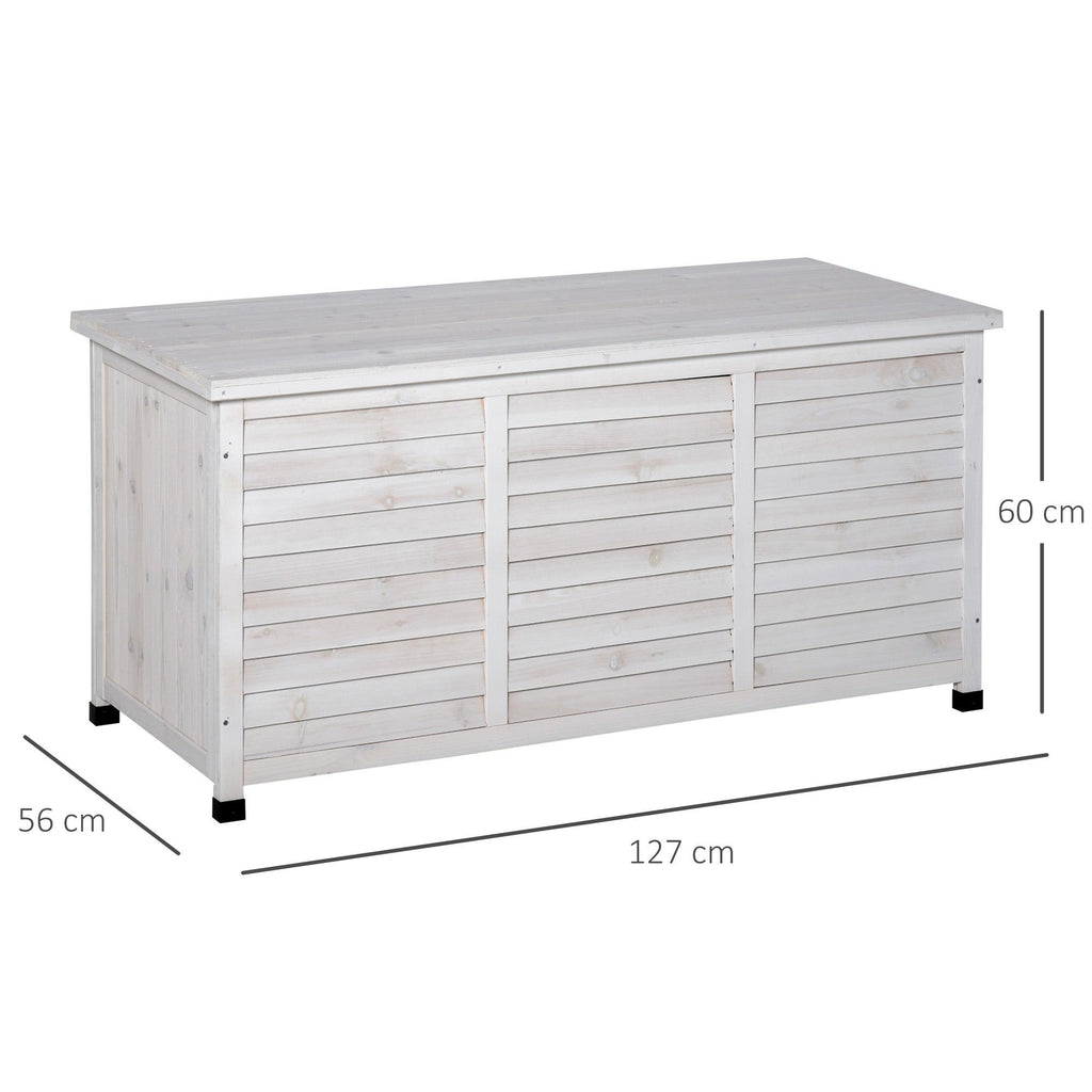 EASYCOMFORT Storage Bench in Fir Wood, Outdoor Chest with Non-Slip Feet 127x56x60cm, White