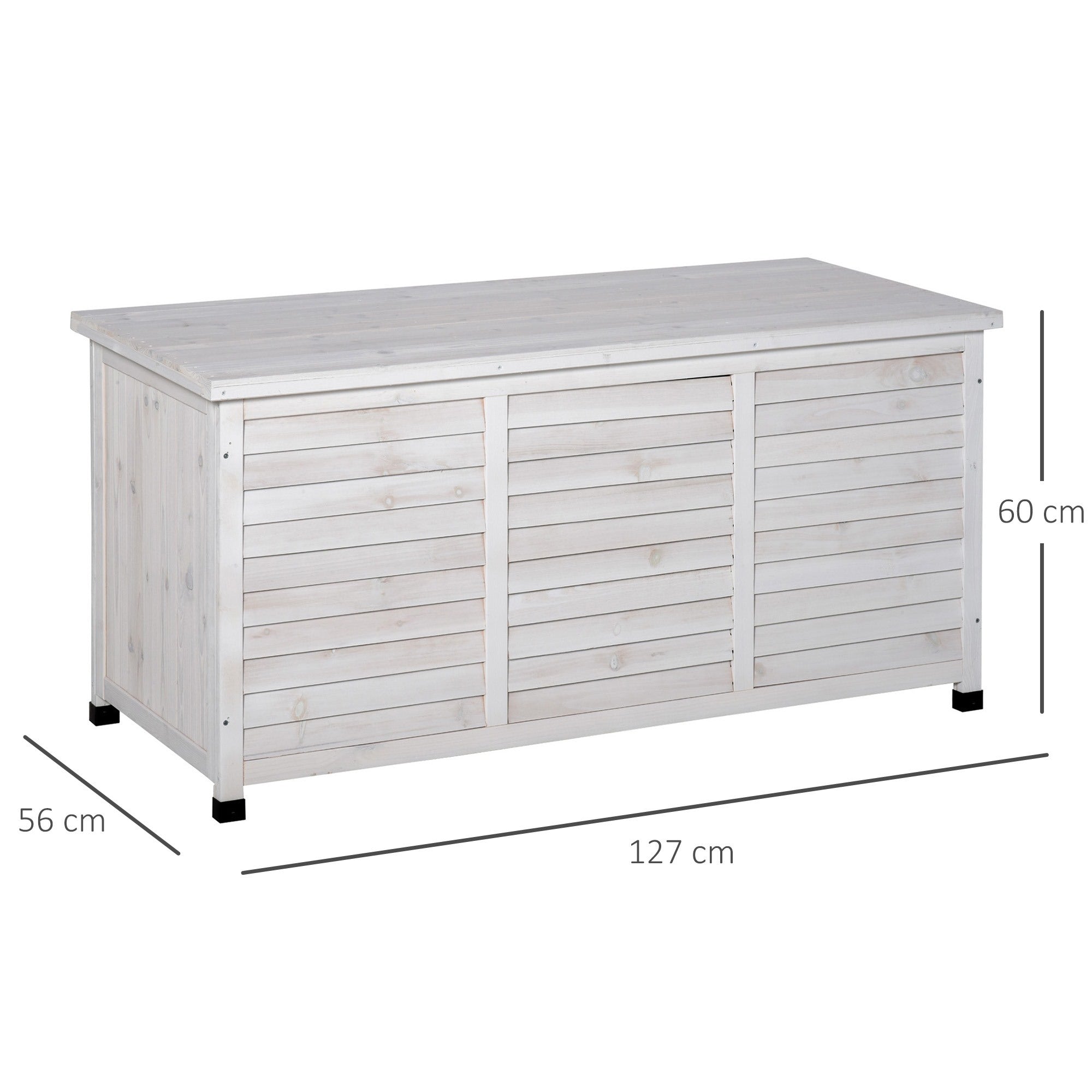 EASYCOMFORT Storage Bench in Fir Wood, Outdoor Chest with Non-Slip Feet 127x56x60cm, White
