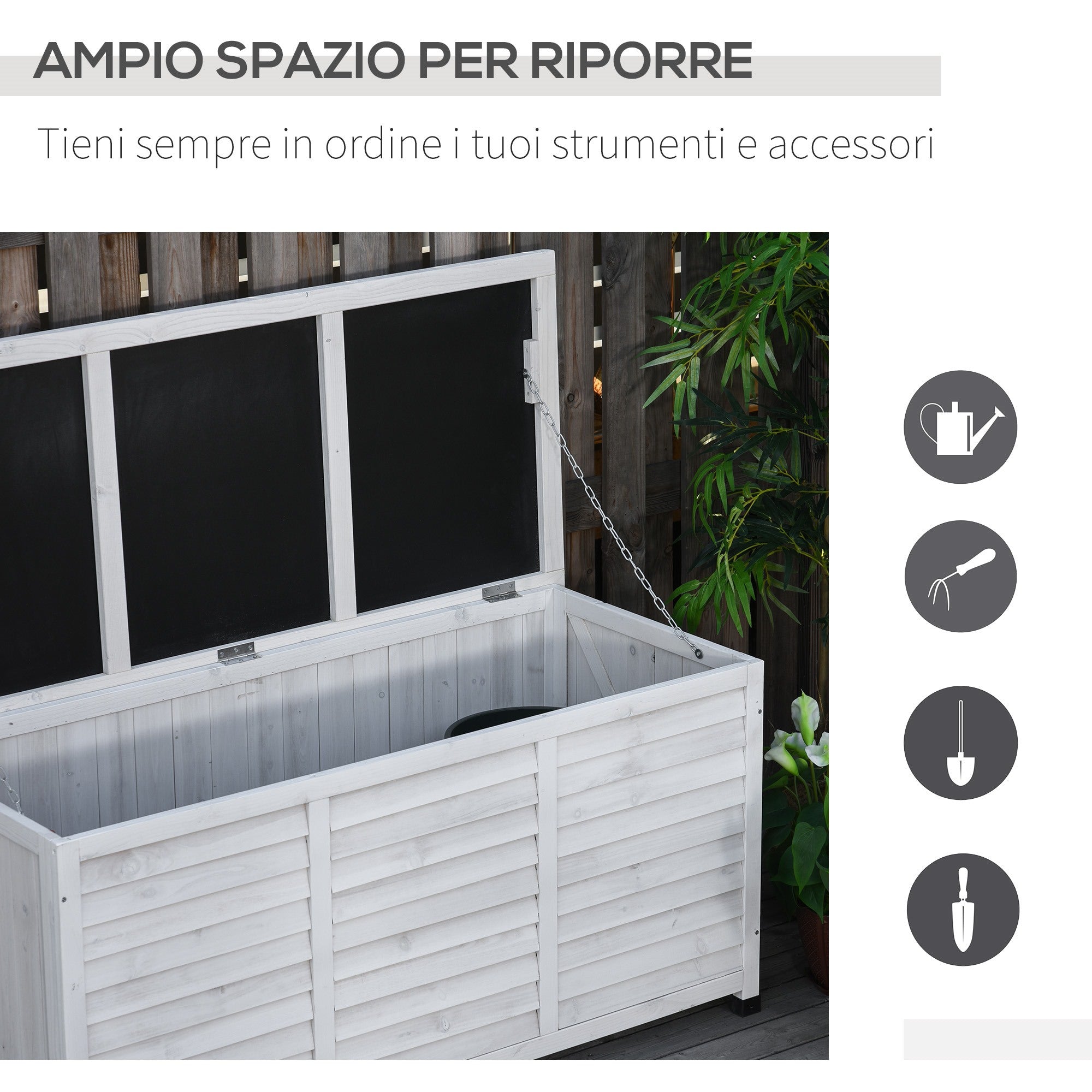 EASYCOMFORT Storage Bench in Fir Wood, Outdoor Chest with Non-Slip Feet 127x56x60cm, White