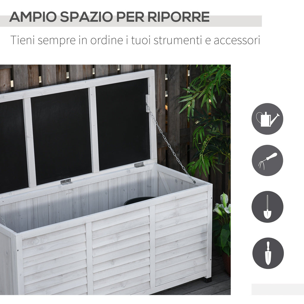 EASYCOMFORT Storage Bench in Fir Wood, Outdoor Chest with Non-Slip Feet 127x56x60cm, White