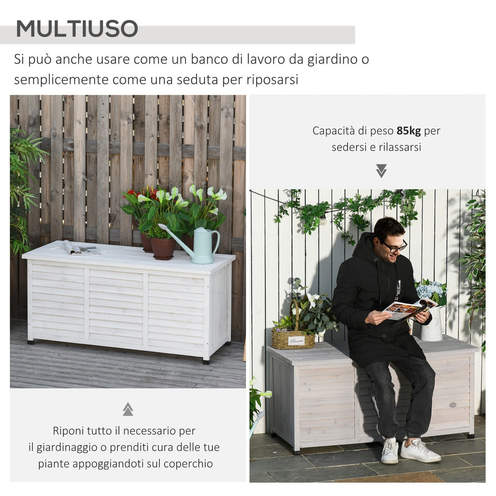 EASYCOMFORT Storage Bench in Fir Wood, Outdoor Chest with Non-Slip Feet 127x56x60cm, White