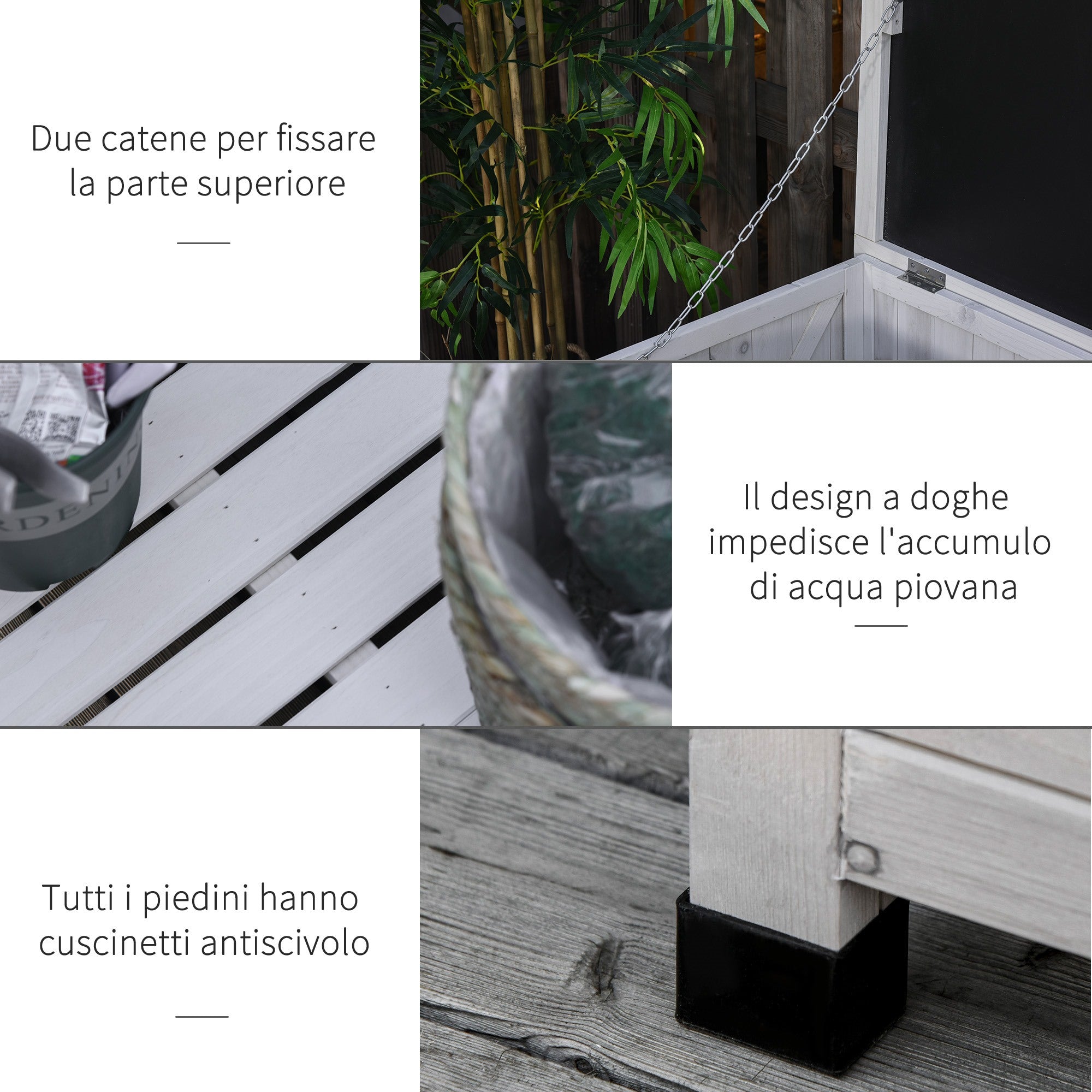 EASYCOMFORT Storage Bench in Fir Wood, Outdoor Chest with Non-Slip Feet 127x56x60cm, White
