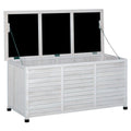 EASYCOMFORT Storage Bench in Fir Wood, Outdoor Chest with Non-Slip Feet 127x56x60cm, White