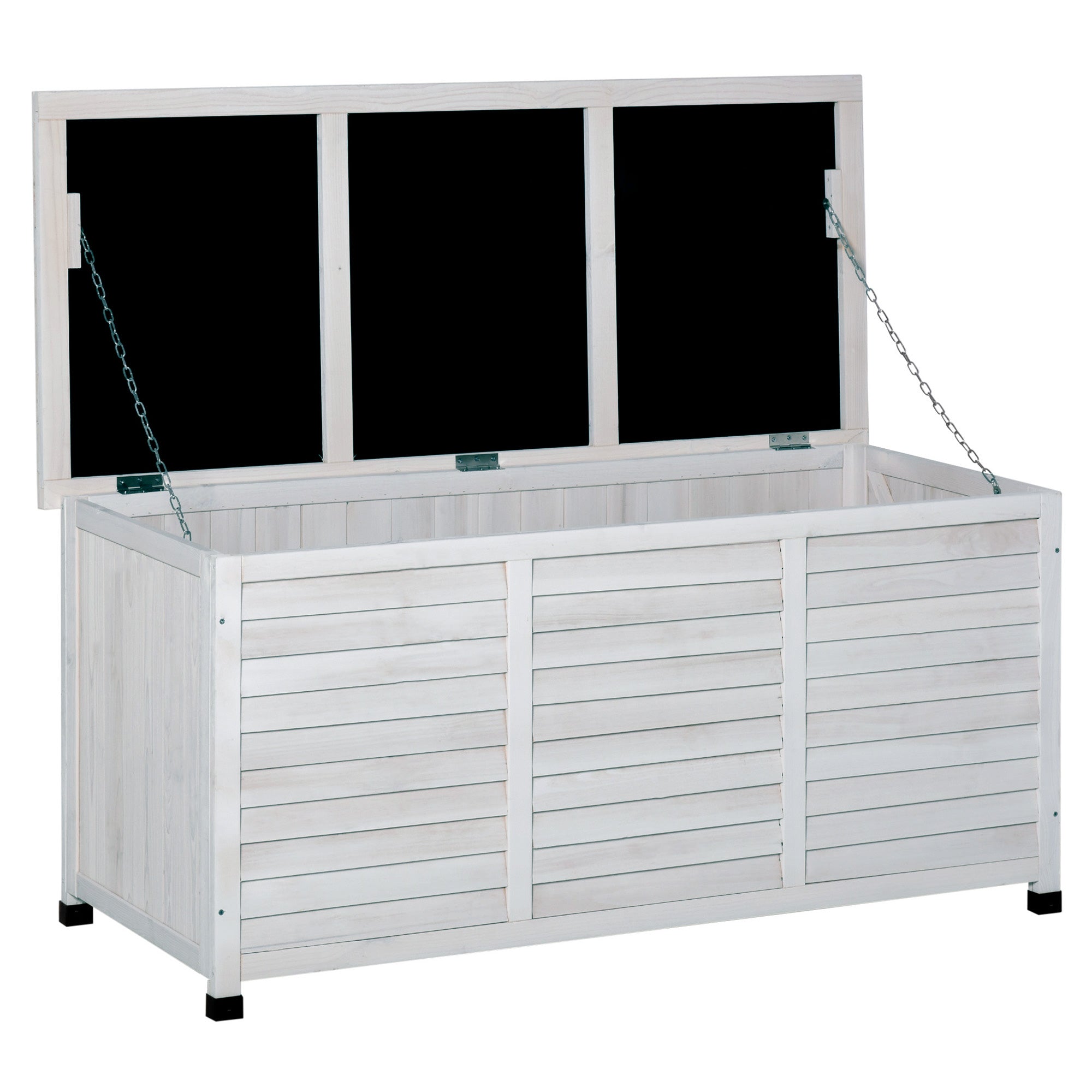 EASYCOMFORT Storage Bench in Fir Wood, Outdoor Chest with Non-Slip Feet 127x56x60cm, White