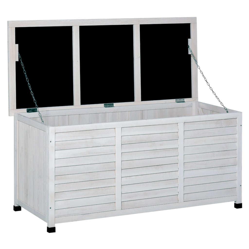 EASYCOMFORT Storage Bench in Fir Wood, Outdoor Chest with Non-Slip Feet 127x56x60cm, White