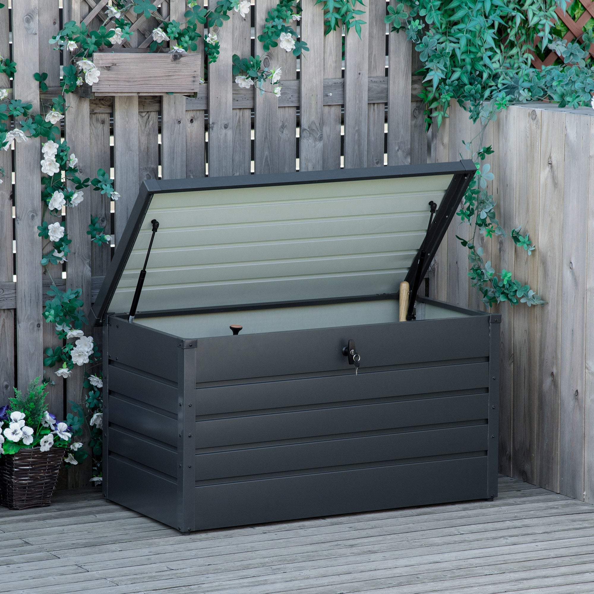 Easycomfort Panca Baule Contenitore da Giardino with Chiave, Cassapanca Moderna in Acciaio, Grigio, 120x62x62cm