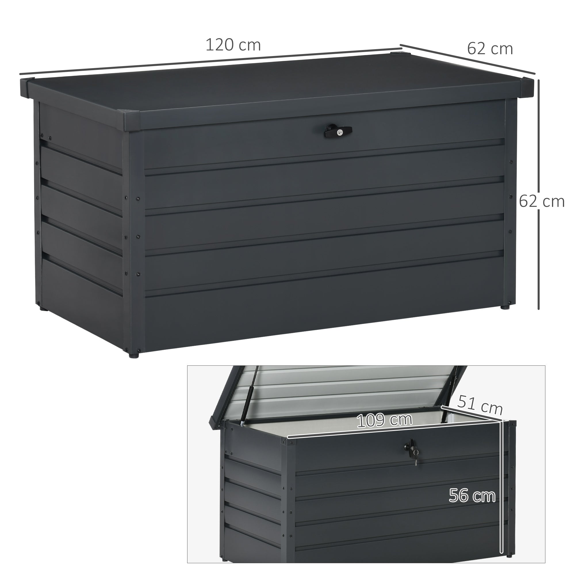 Easycomfort Panca Baule Contenitore da Giardino with Chiave, Cassapanca Moderna in Acciaio, Grigio, 120x62x62cm