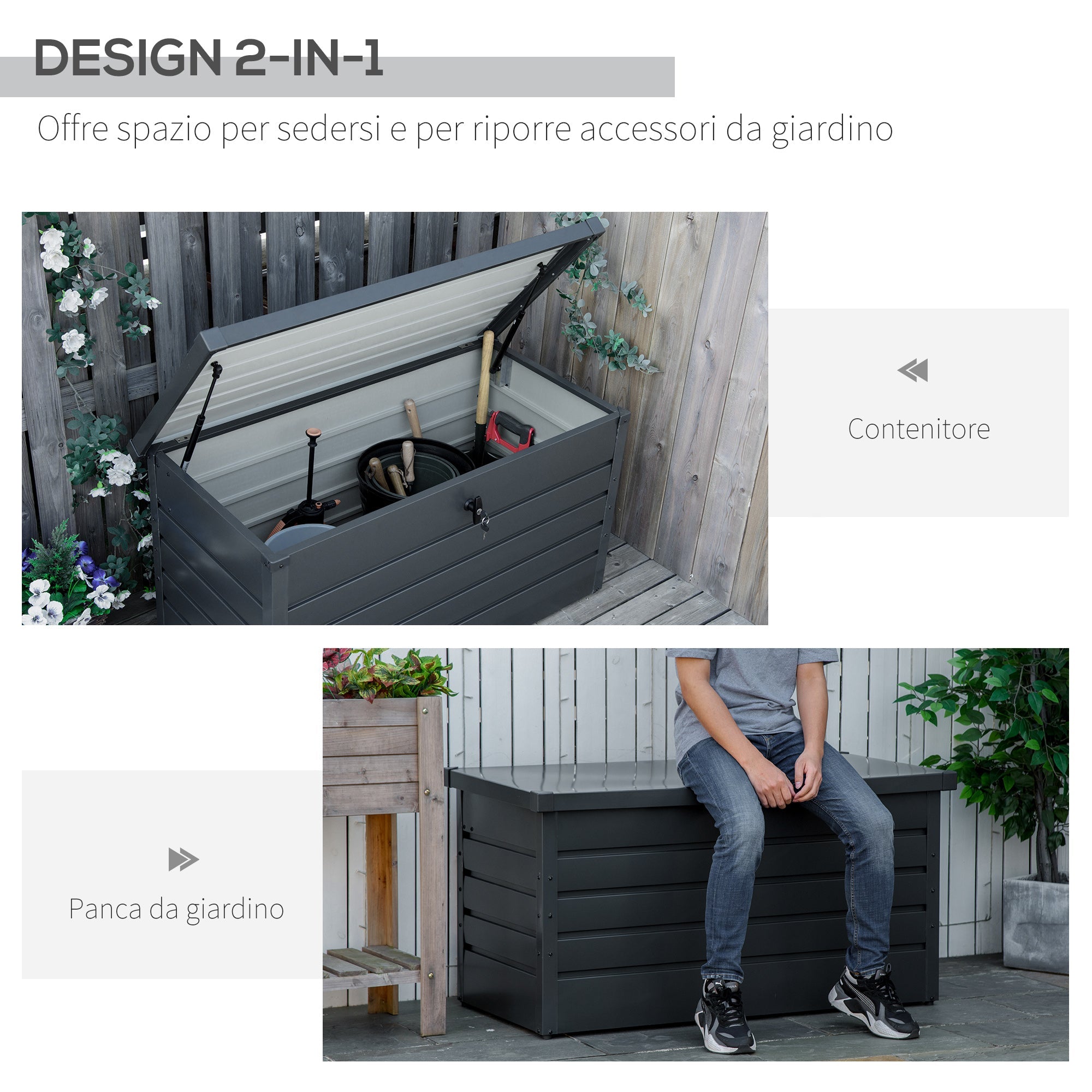 Easycomfort Panca Baule Contenitore da Giardino with Chiave, Cassapanca Moderna in Acciaio, Grigio, 120x62x62cm