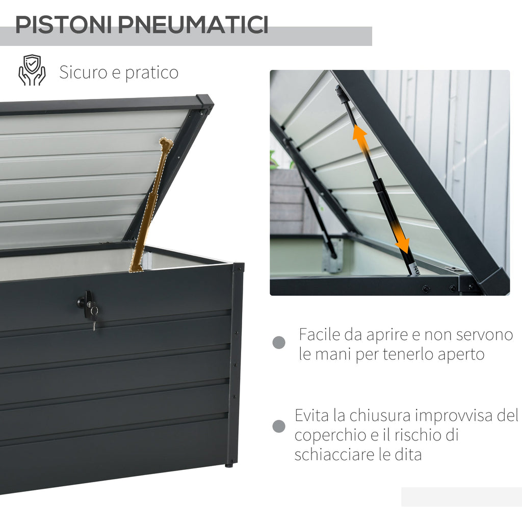 Easycomfort Panca Baule Contenitore da Giardino with Chiave, Cassapanca Moderna in Acciaio, Grigio, 120x62x62cm