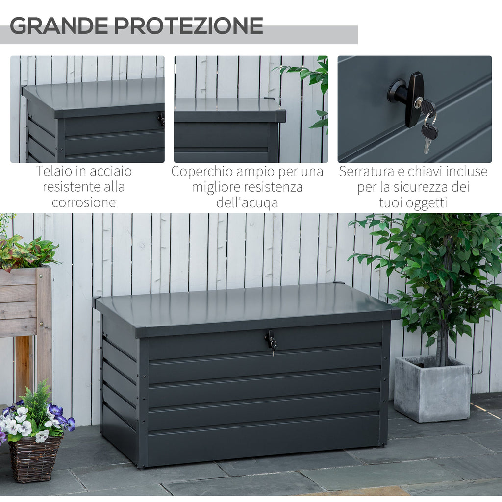 Easycomfort Panca Baule Contenitore da Giardino with Chiave, Cassapanca Moderna in Acciaio, Grigio, 120x62x62cm