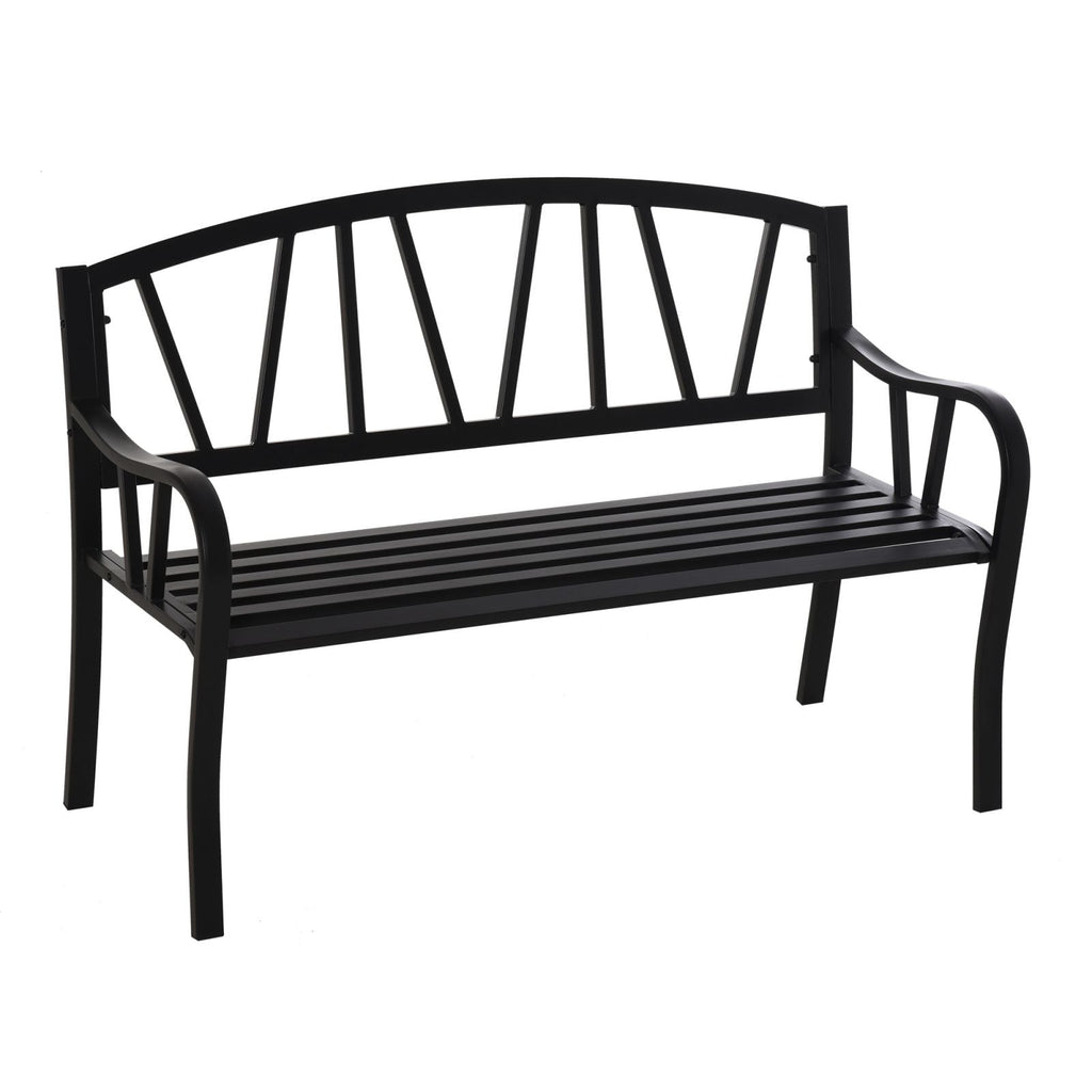 EASYCOMFORT Garden Bench in Waterproof Black Metal, 2-Seater Outdoor Iron Bench, 128x56x86cm