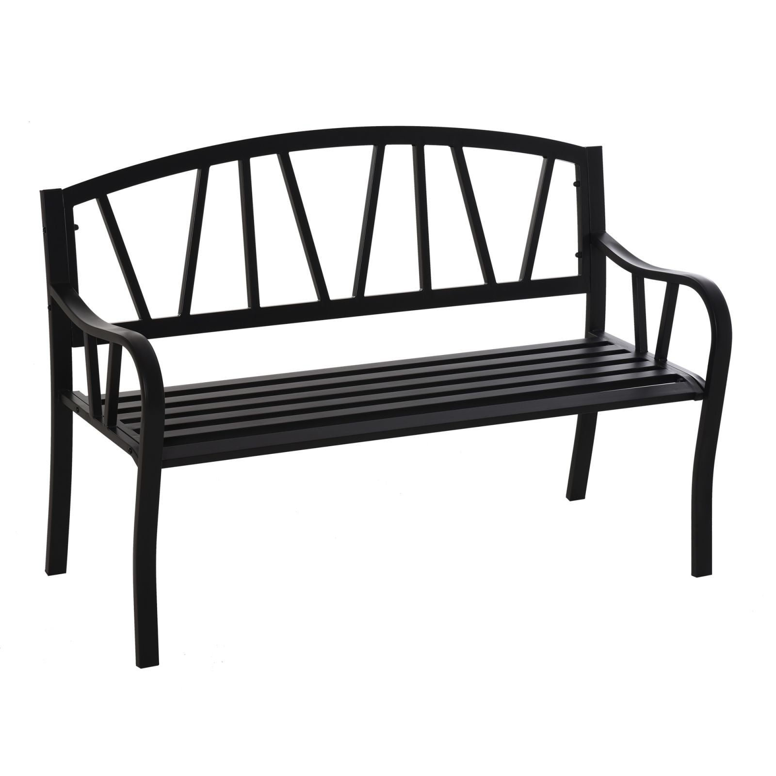 EASYCOMFORT Garden Bench in Waterproof Black Metal, 2-Seater Outdoor Iron Bench, 128x56x86cm