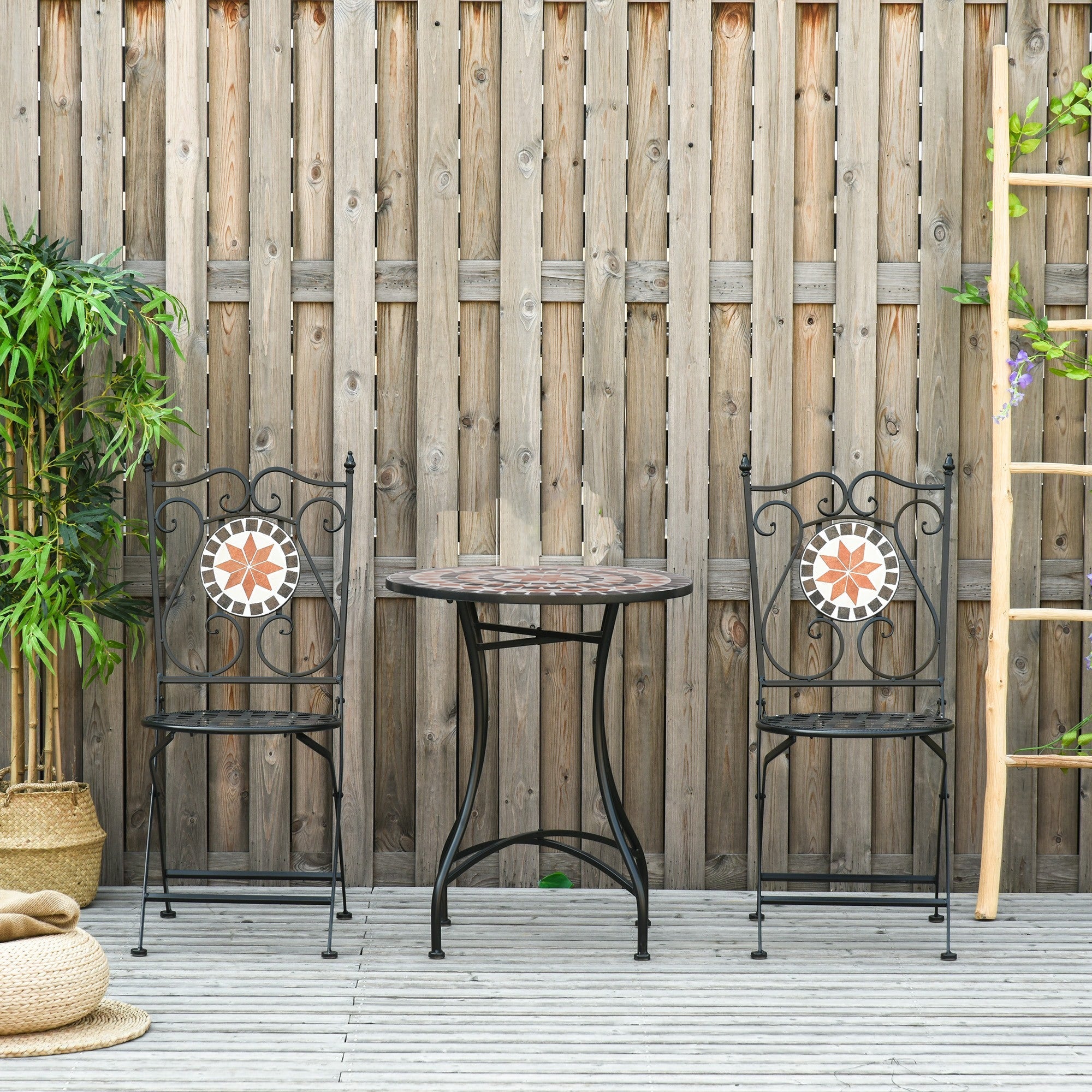 EASYCOMFORT 3-delige tuinset met 2 inklapbare stoelen en keramische tafel