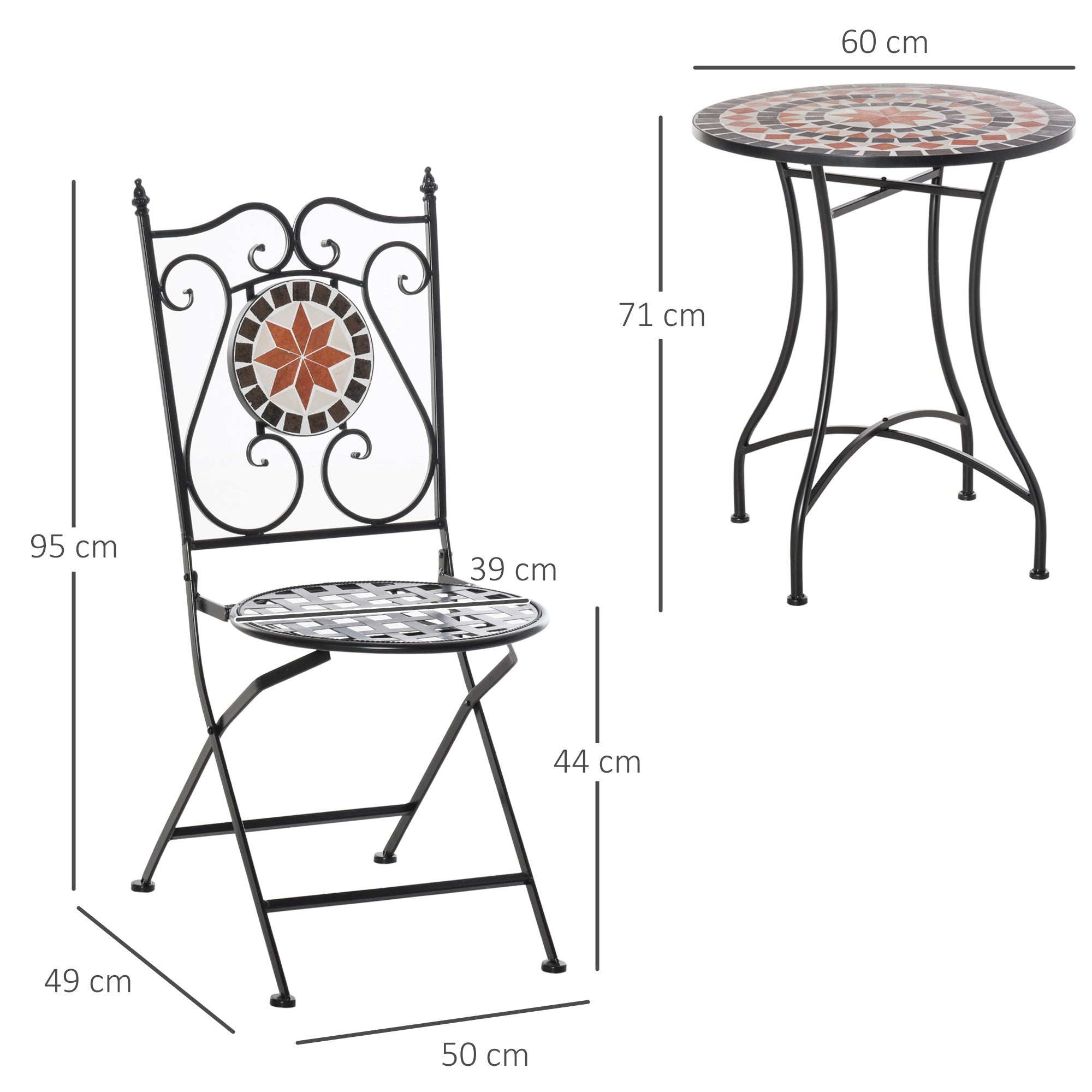 EASYCOMFORT 3-delige tuinset met 2 inklapbare stoelen en keramische tafel