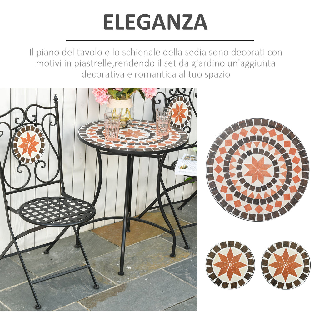 EASYCOMFORT 3-delige tuinset met 2 inklapbare stoelen en keramische tafel