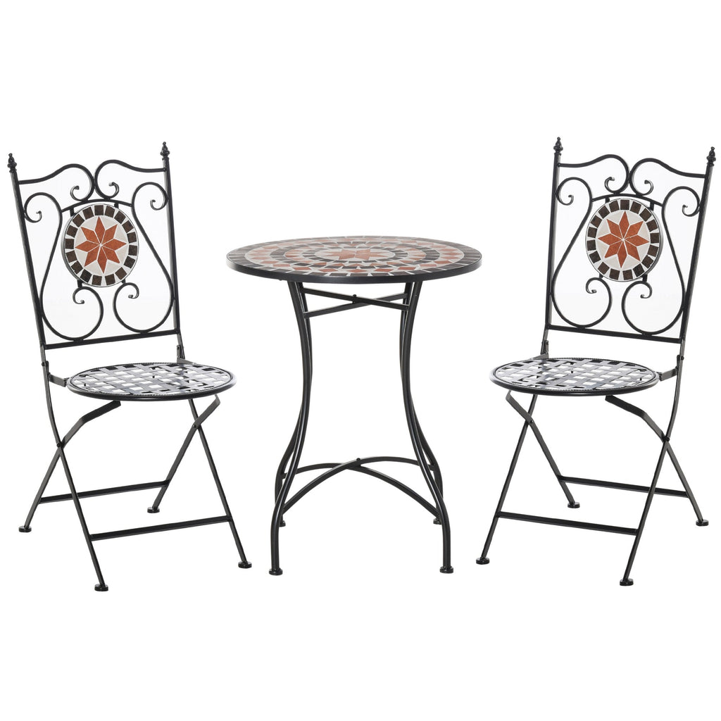 EASYCOMFORT 3-delige tuinset met keramische tafel en 2 inklapbare stoelen