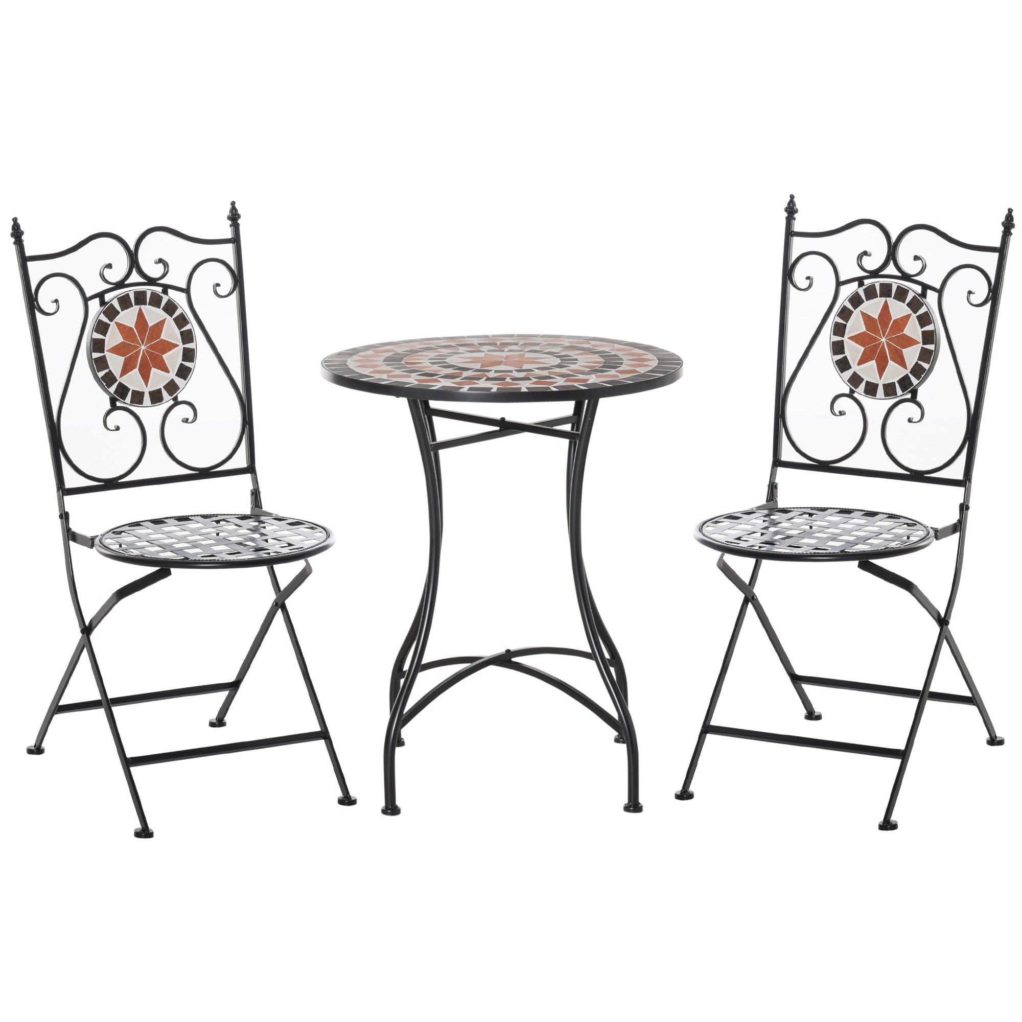 EASYCOMFORT 3-delige tuinset met keramische tafel en 2 inklapbare stoelen