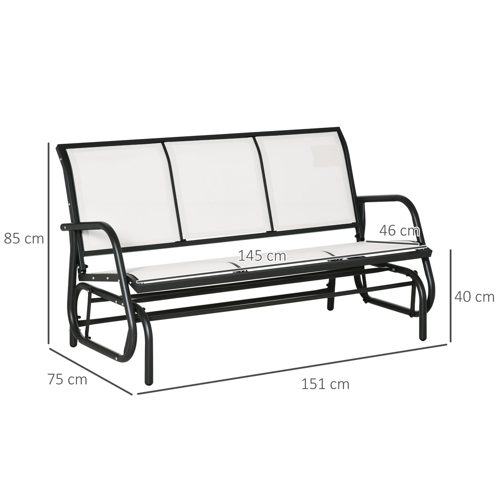 EASYCOMFORT 3-Seater Garden Rocking Bench in Metal and Breathable Mesh Fabric, 151x75x85cm, Beige