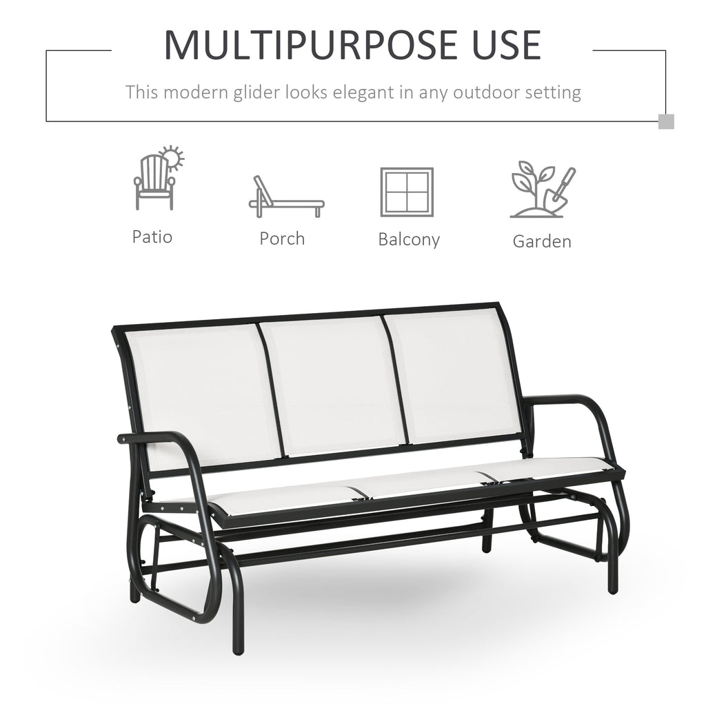 EASYCOMFORT 3-Seater Garden Rocking Bench in Metal and Breathable Mesh Fabric, 151x75x85cm, Beige