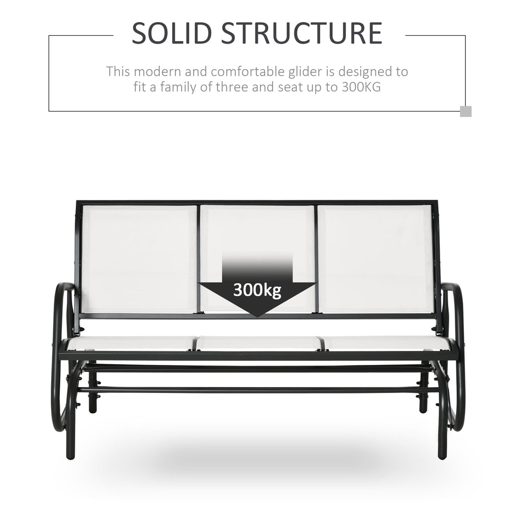 EASYCOMFORT 3-Seater Garden Rocking Bench in Metal and Breathable Mesh Fabric, 151x75x85cm, Beige