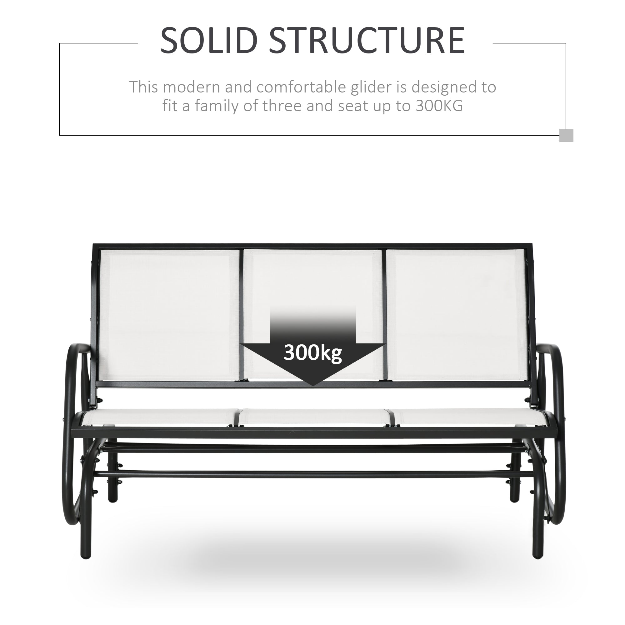 EASYCOMFORT 3-Seater Garden Rocking Bench in Metal and Breathable Mesh Fabric, 151x75x85cm, Beige