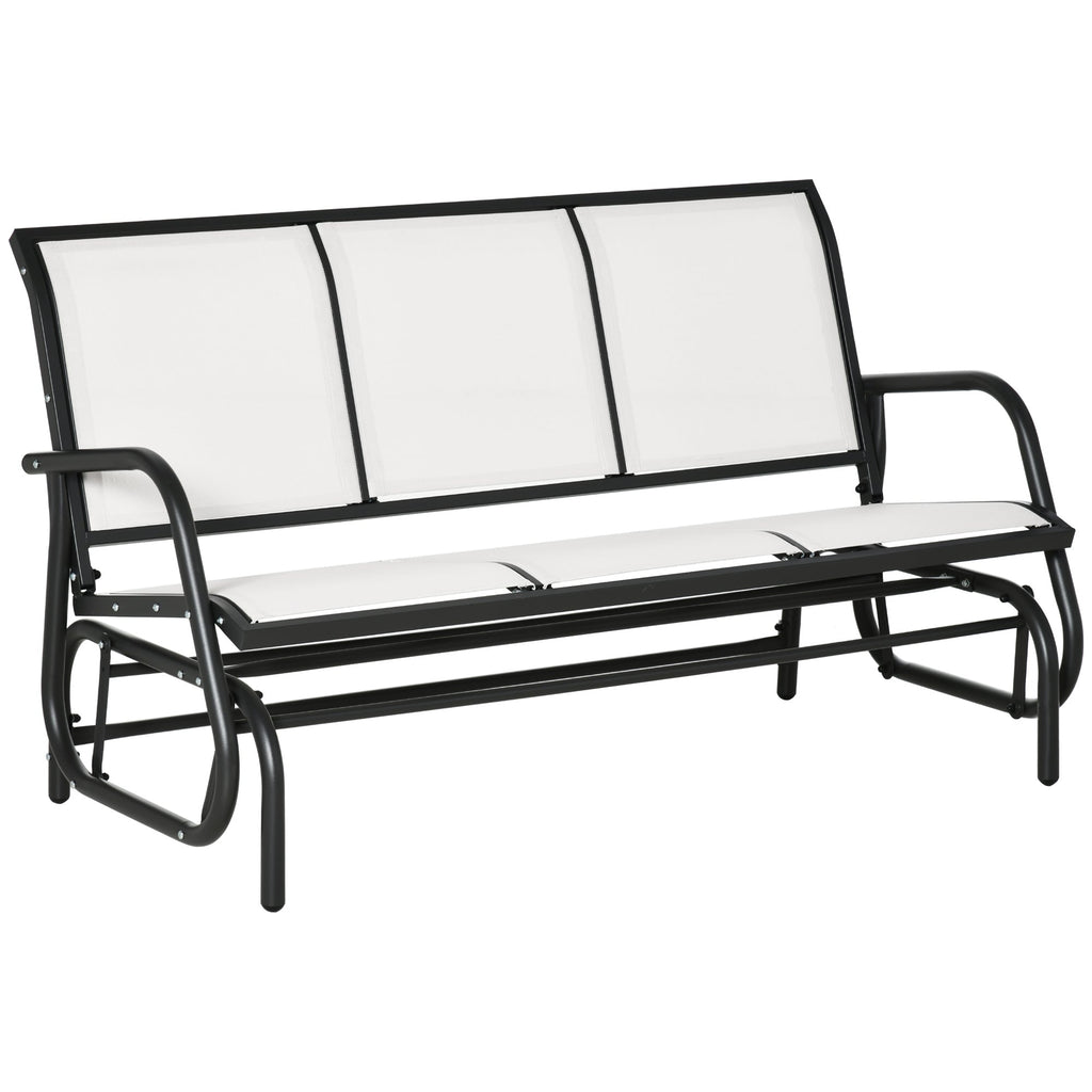 EASYCOMFORT 3-Seater Garden Rocking Bench in Metal and Breathable Mesh Fabric, 151x75x85cm, Beige